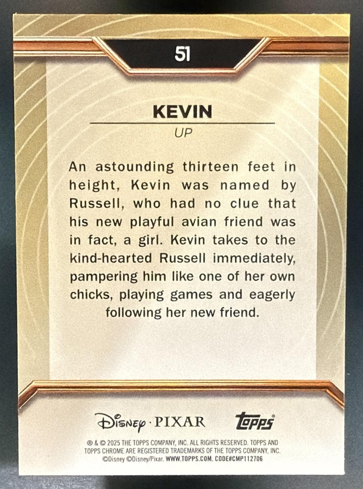 2025 Topps Pixar Gold Kevin #51 Gilded Kaleidoscope Etch Refractor — back
