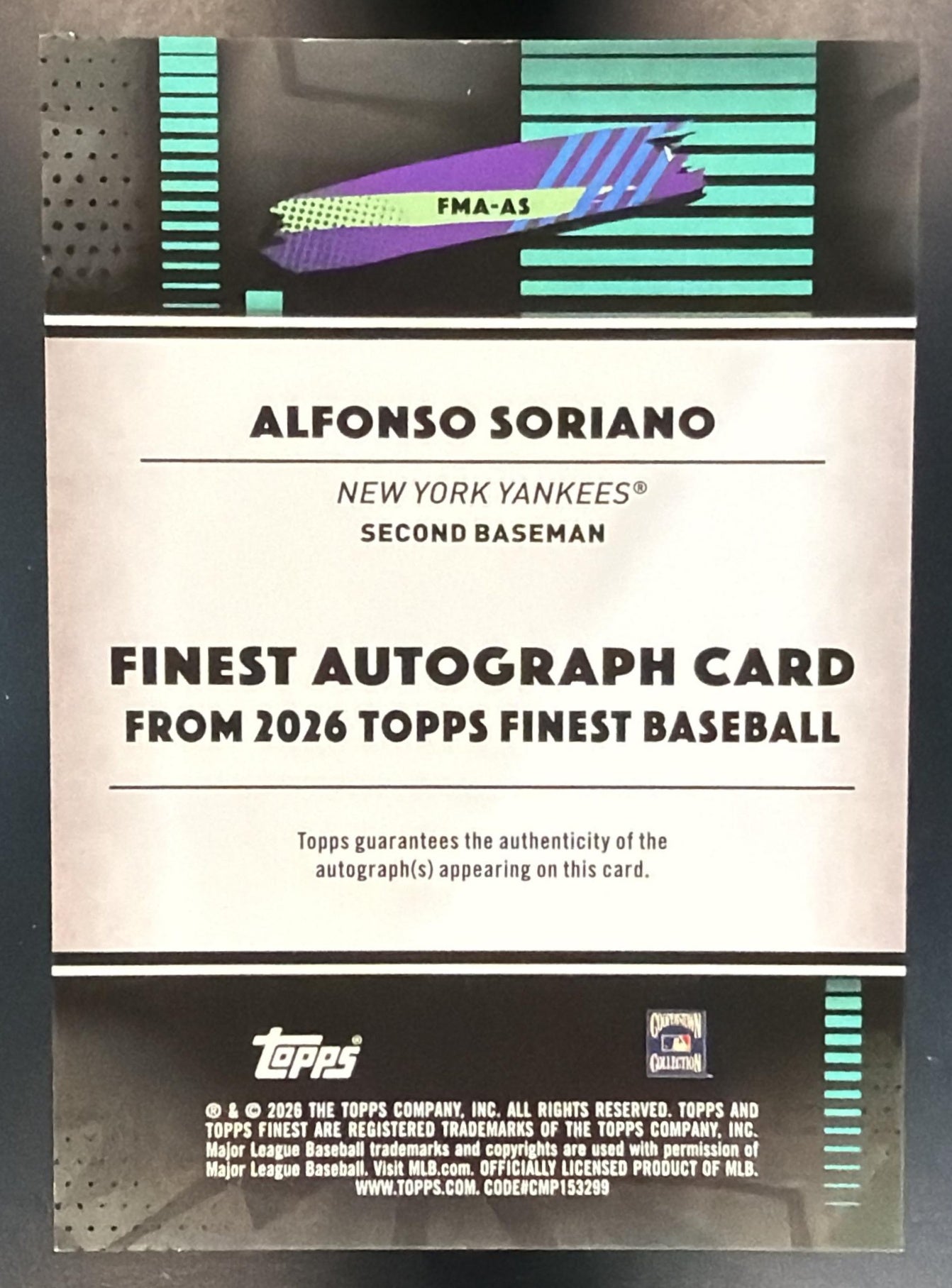 2026 Topps Finest Alfonso Soriano #FMA-AS Mega Auto Yankees — back