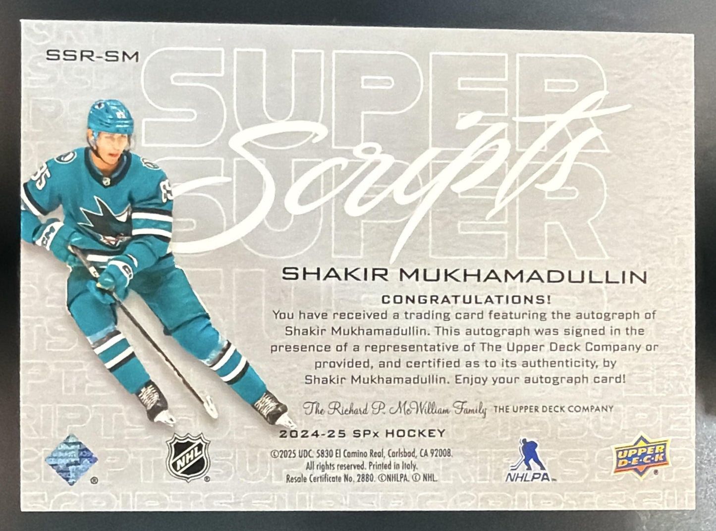 2024 Upper Deck SPx Shakir Mukhamadullin #SSR-SM SuperScripts Rookies Auto — back