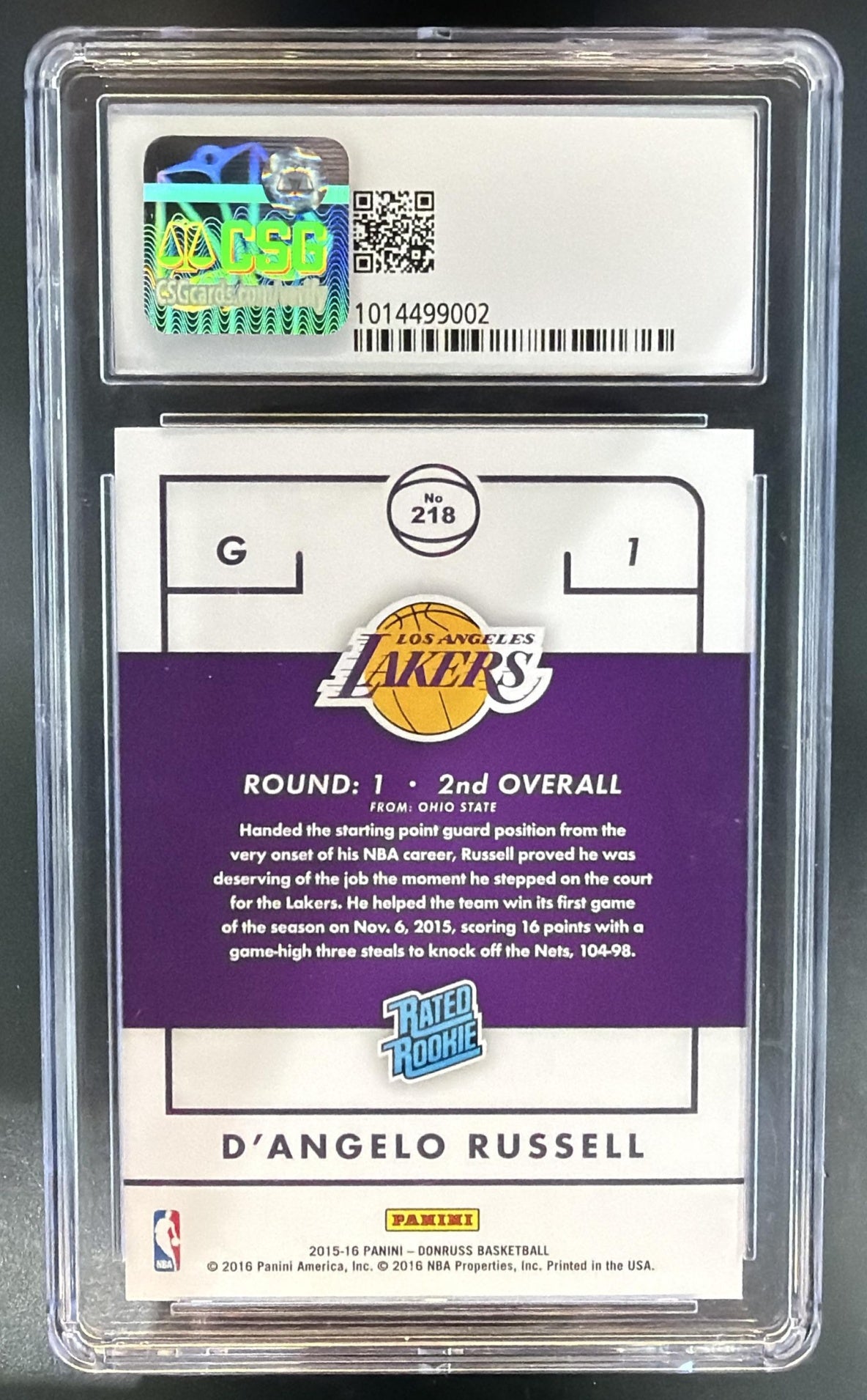 2015-16 Panini Donruss D Angelo Russell #218 RC Lakers — back