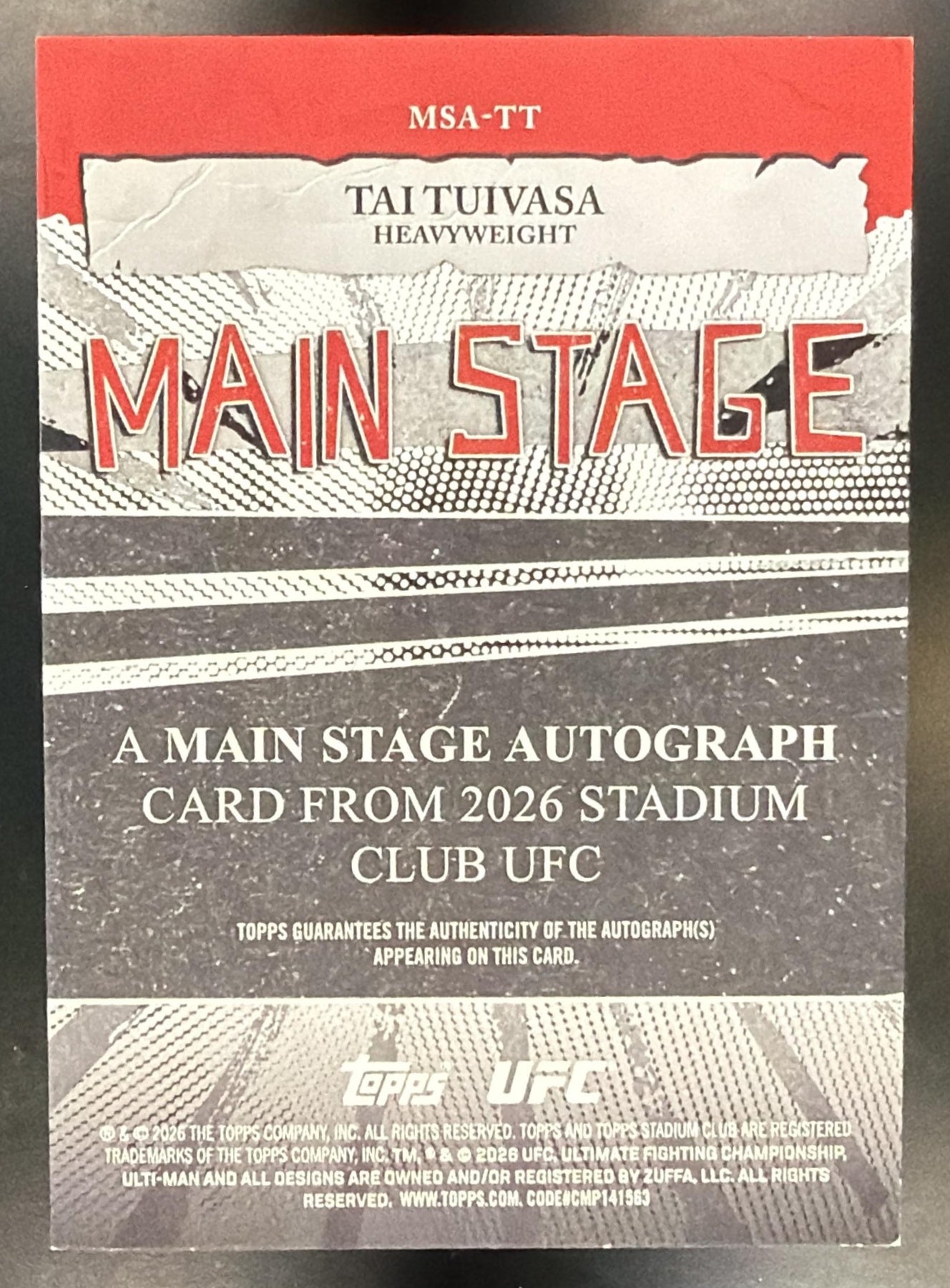 2026 Topps UFC Stadium Club Tai Tuivasa #MSA-TT Main Stage Auto Green /5 — back