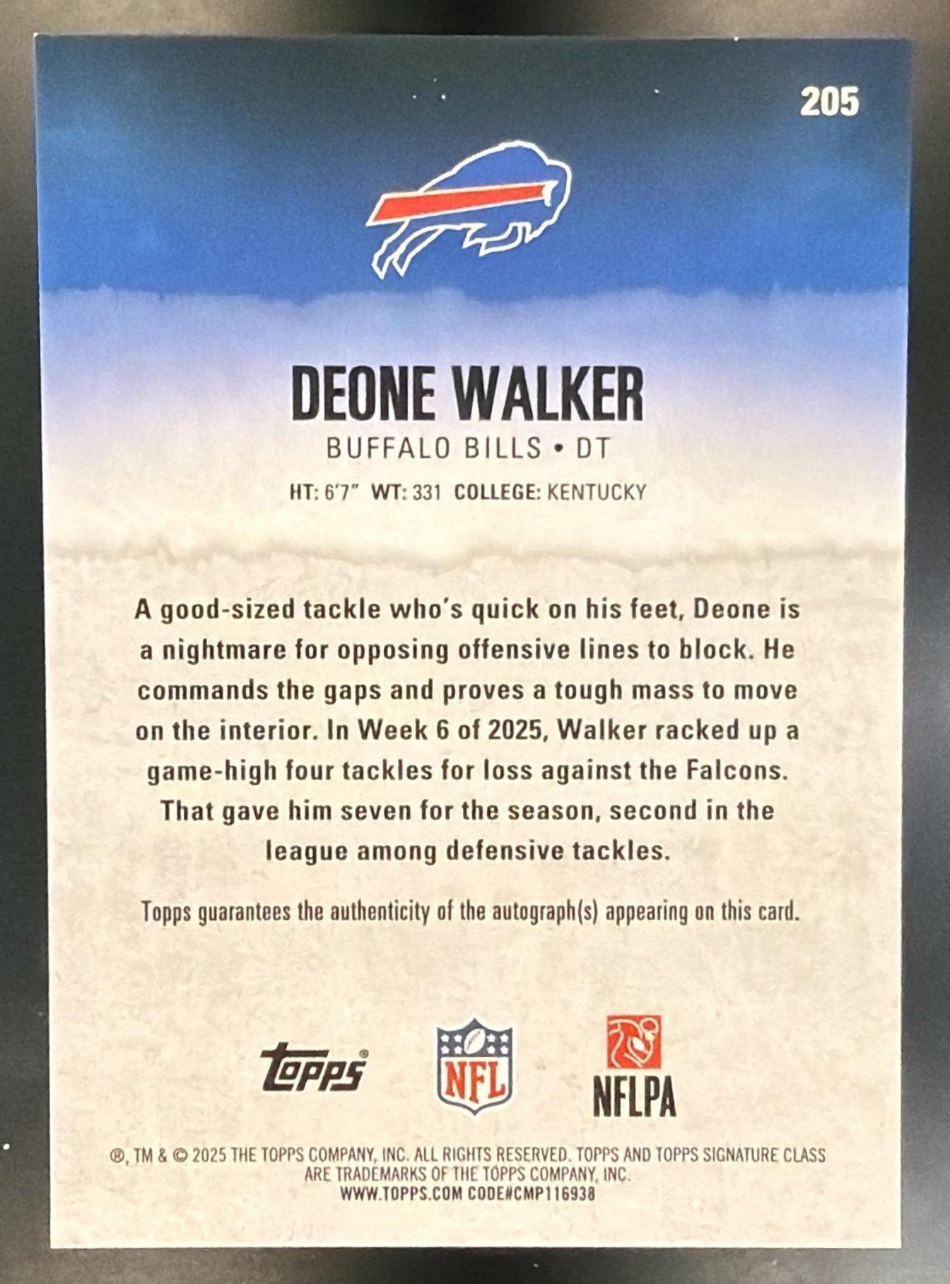 2025 Topps Signature Class Deone Walker Rookie Auto Orange Refractor /50 RC — back
