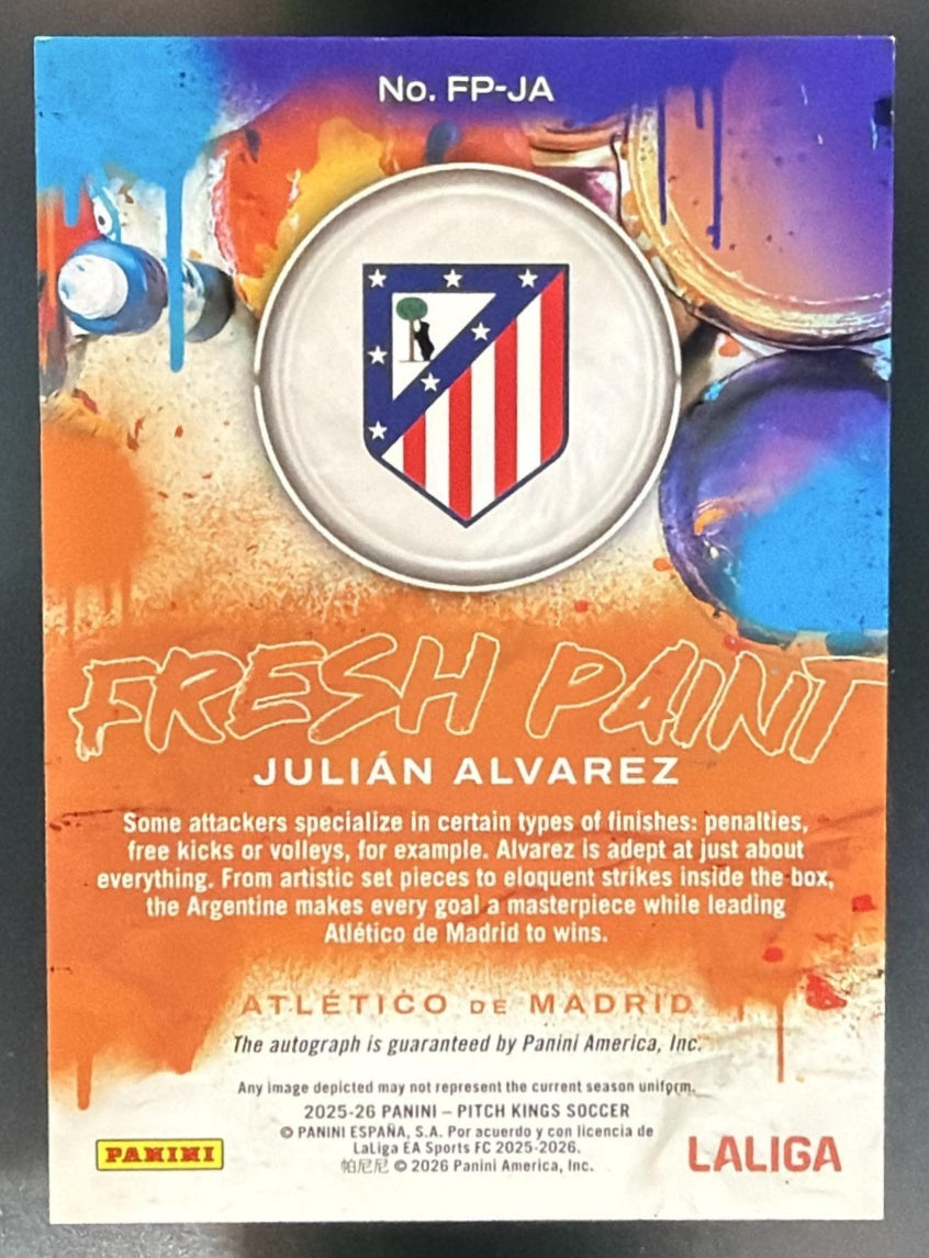 2025 Panini Pitch Kings La Liga Julian Alvarez #FP-JA Fresh Paint Auto — back
