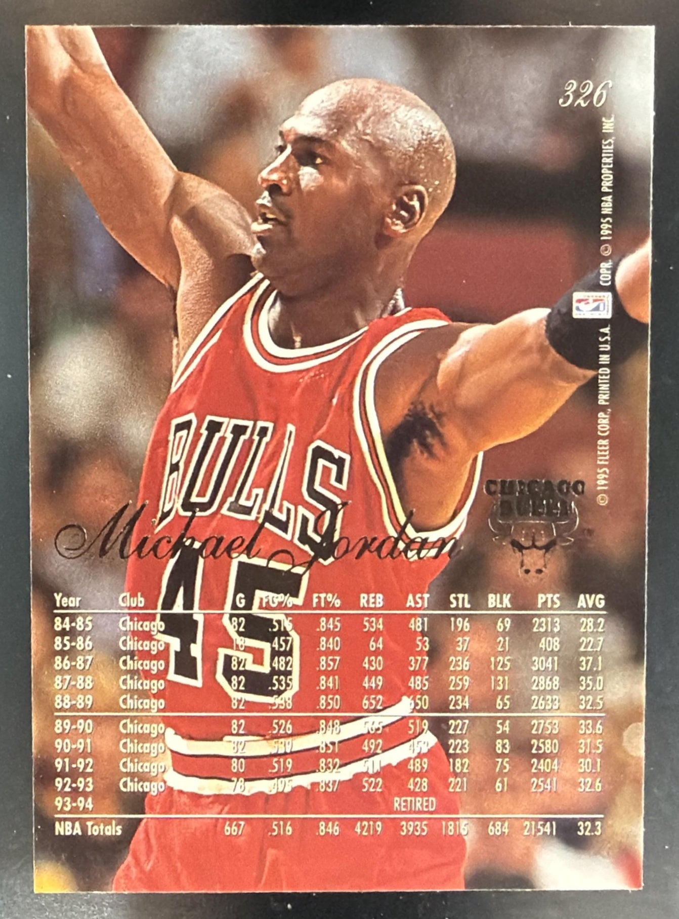 1994-95 Fleer Flair Michael Jordan #326 Bulls — back