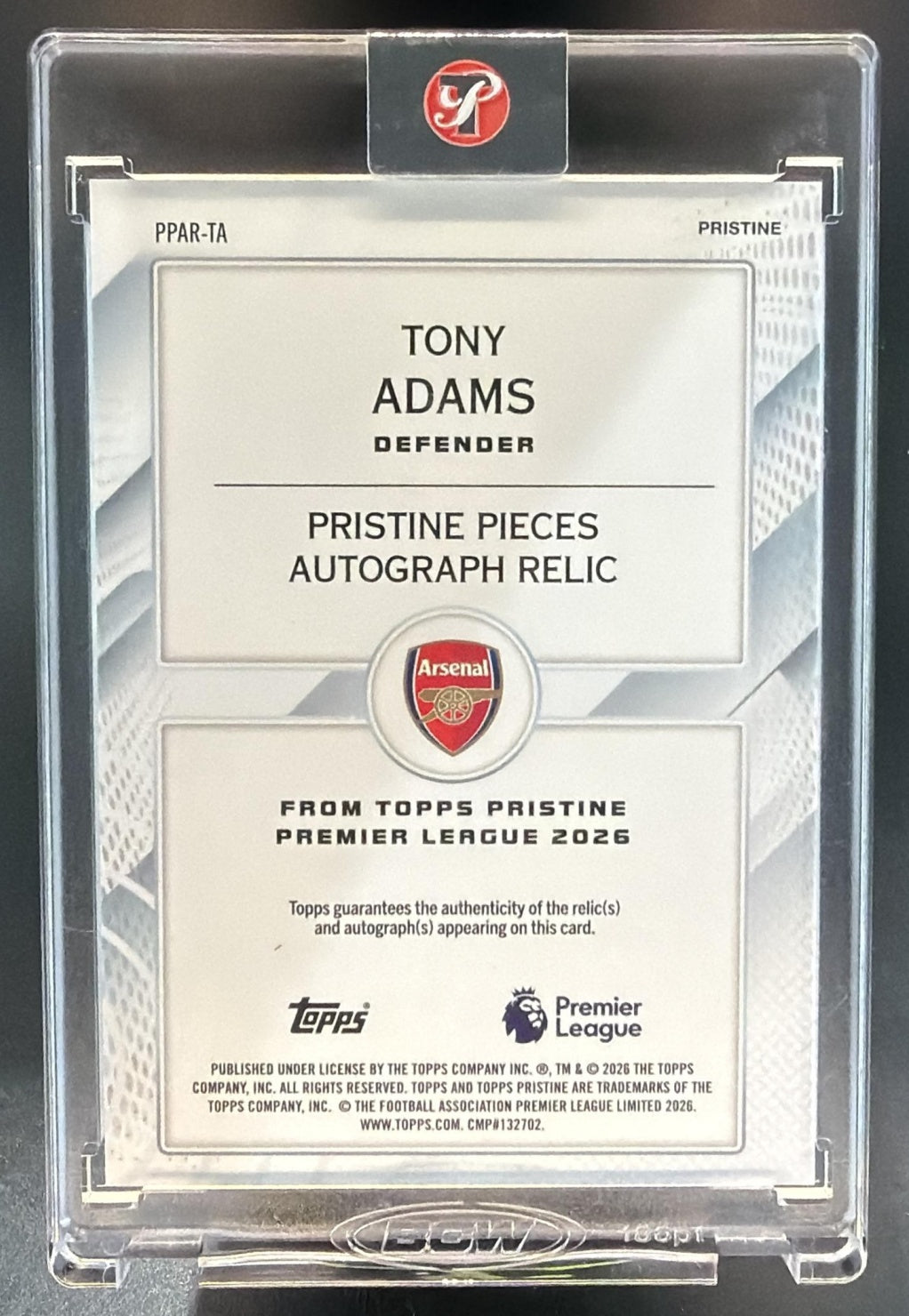 2025 Topps Pristine Premier League Tony Adams Pieces Auto Relics Gold /50 MEM — back