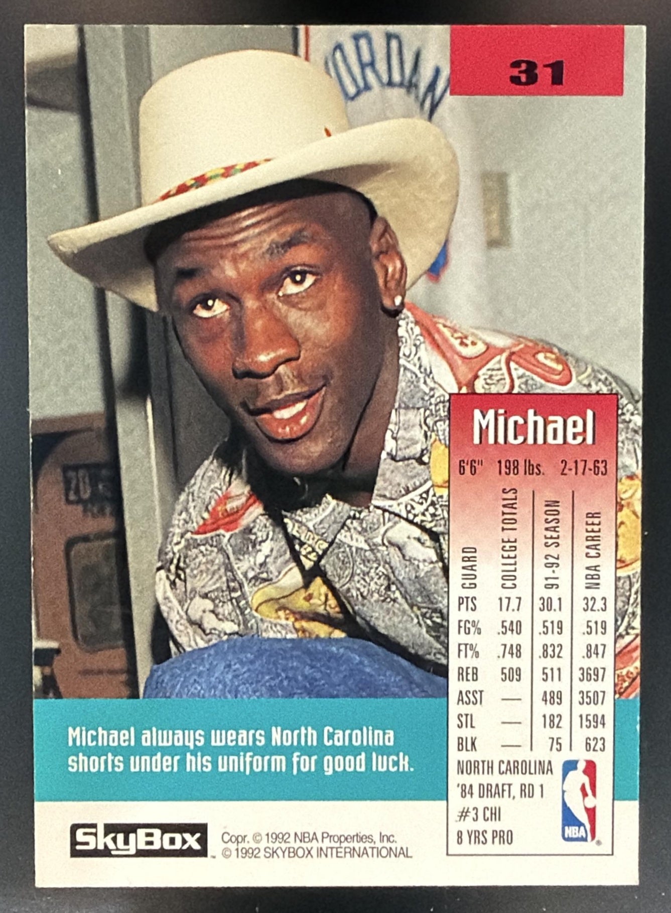 1992-93 Skybox Michael Jordan #31 Bulls — back