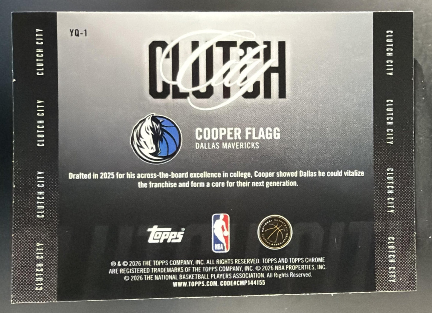 2025-26 Topps Chrome Update Cooper Flagg #YQ-1 Clutch City RC Mavericks — back