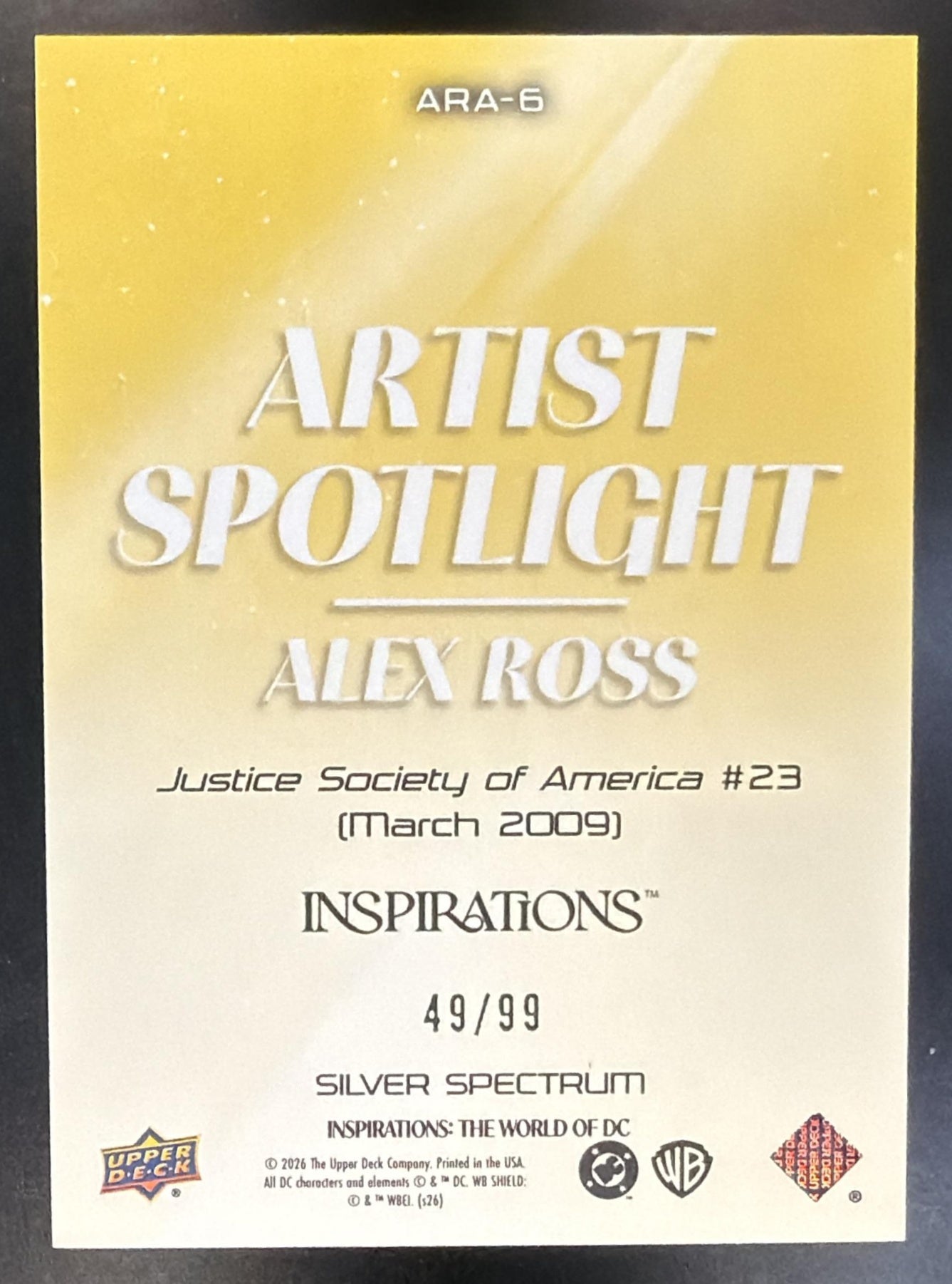 2026 UD Inspirations Black Adam Artist Spotlight Alex Ross Silver Spectrum /99 — back