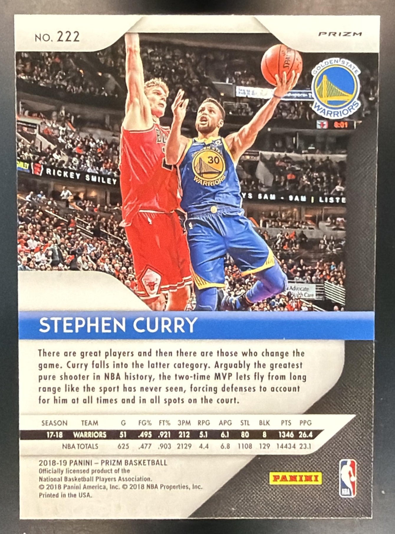 2018-19 Panini Prizm Stephen Curry #222 Prizms Red White and Blue Warriors — back