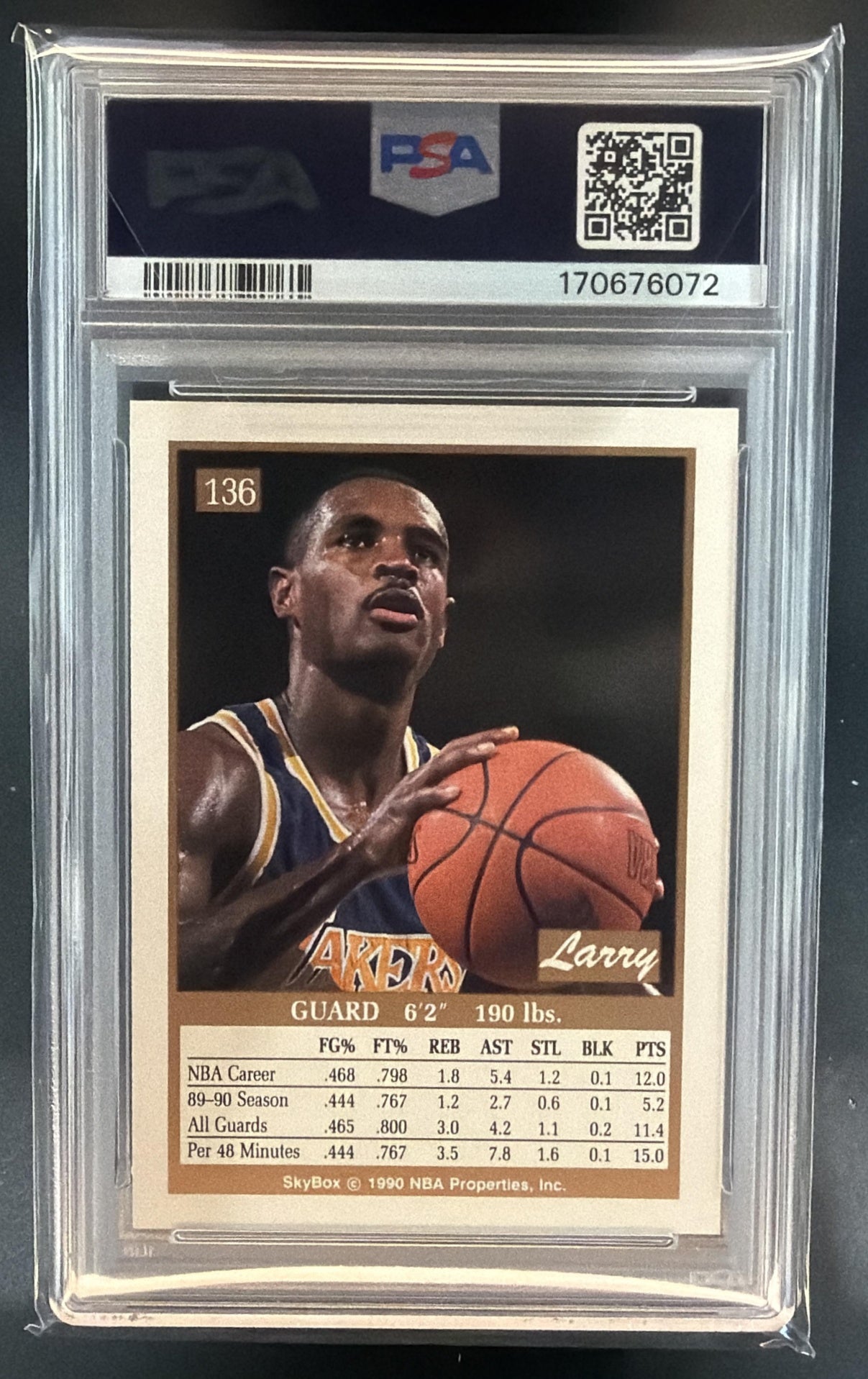 1990-91 Skybox Larry Drew #136 Lakers PSA 9 — back