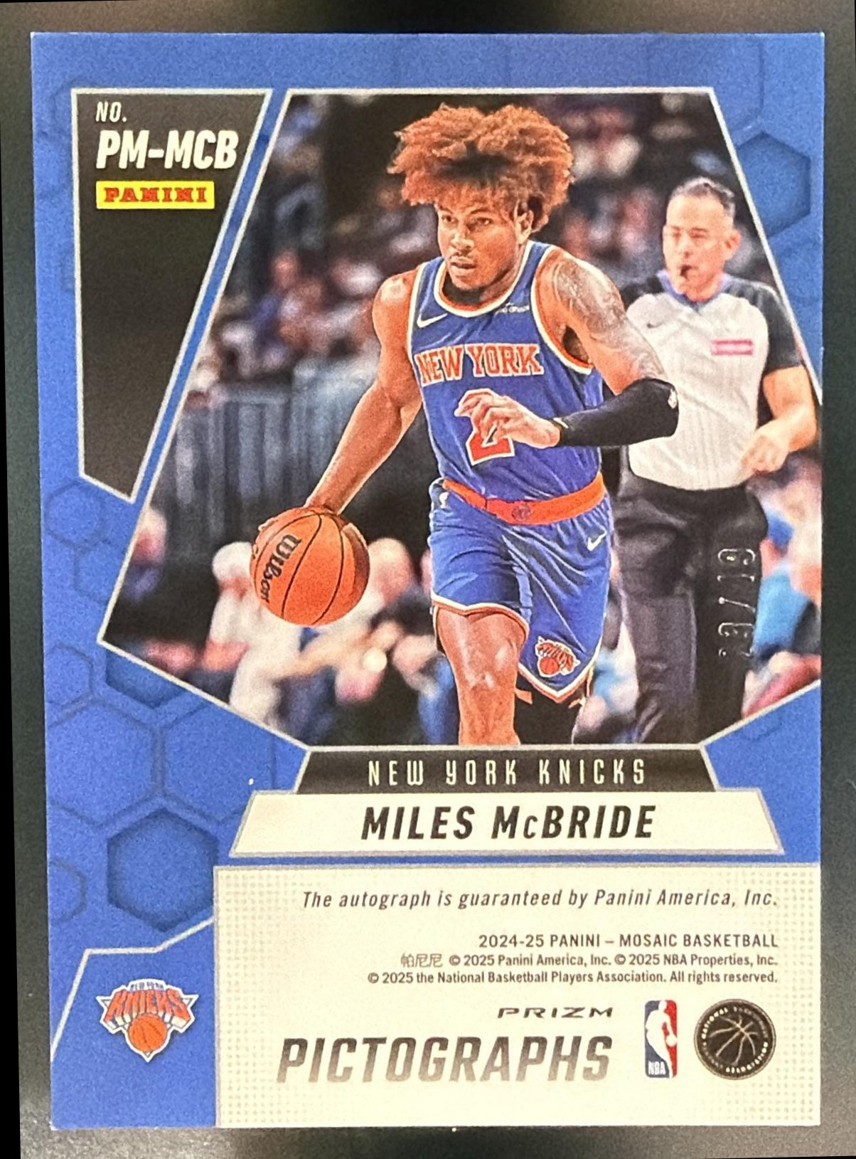 2024 Panini Mosaic Miles McBride #PM-MCB Mosaic Pictographs Bronze /49 Auto — back