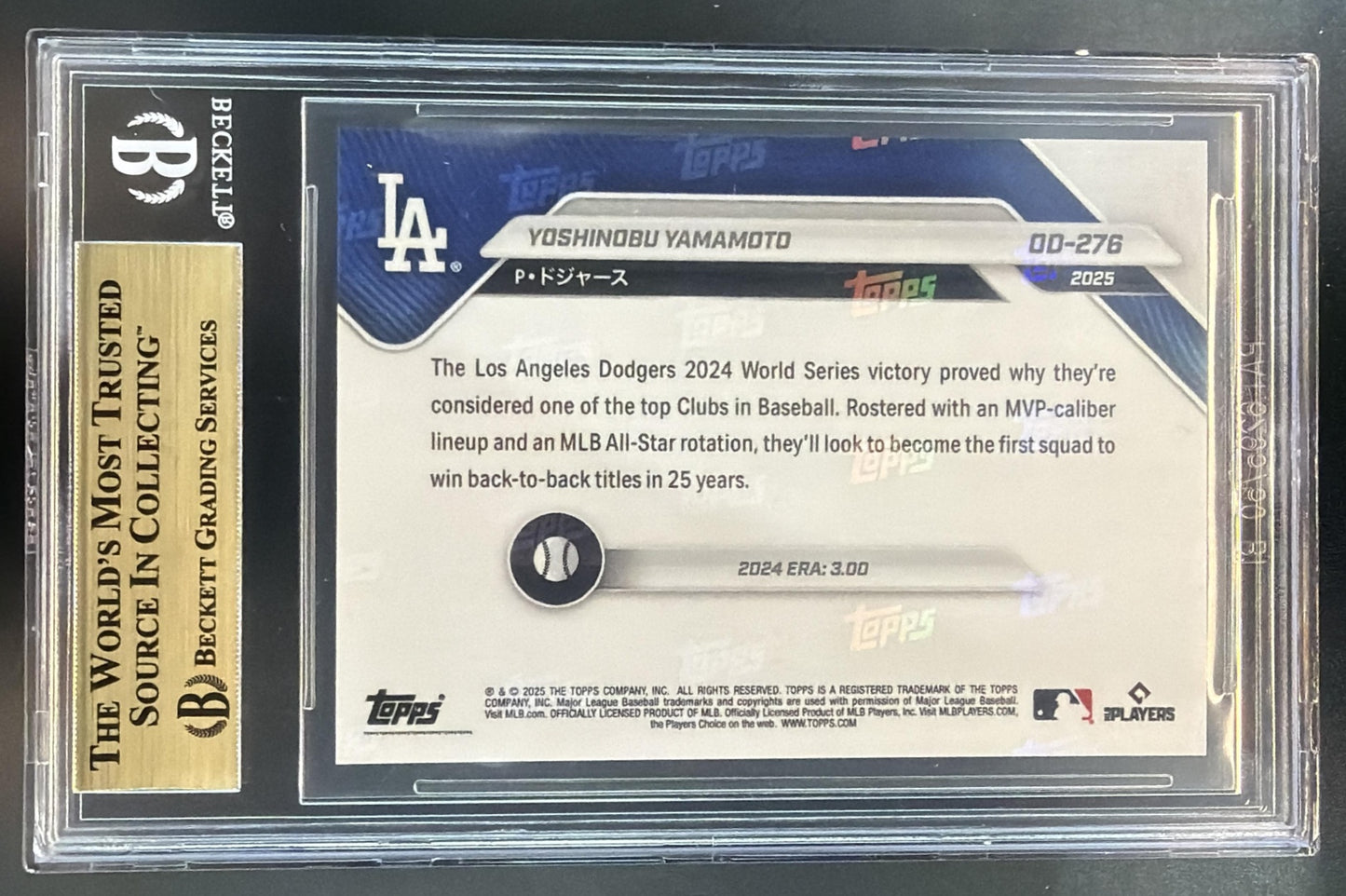 2025 Topps Now Road Opening Day Dodgers Japan Edition Yoshinobu Yamamoto BGS 10 — back