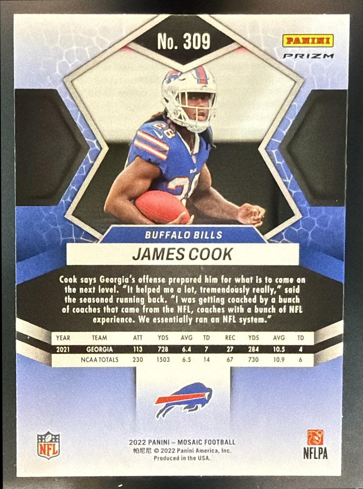 2022 Panini Mosaic James Cook #309 Mosaic Genesis RC Bills — back