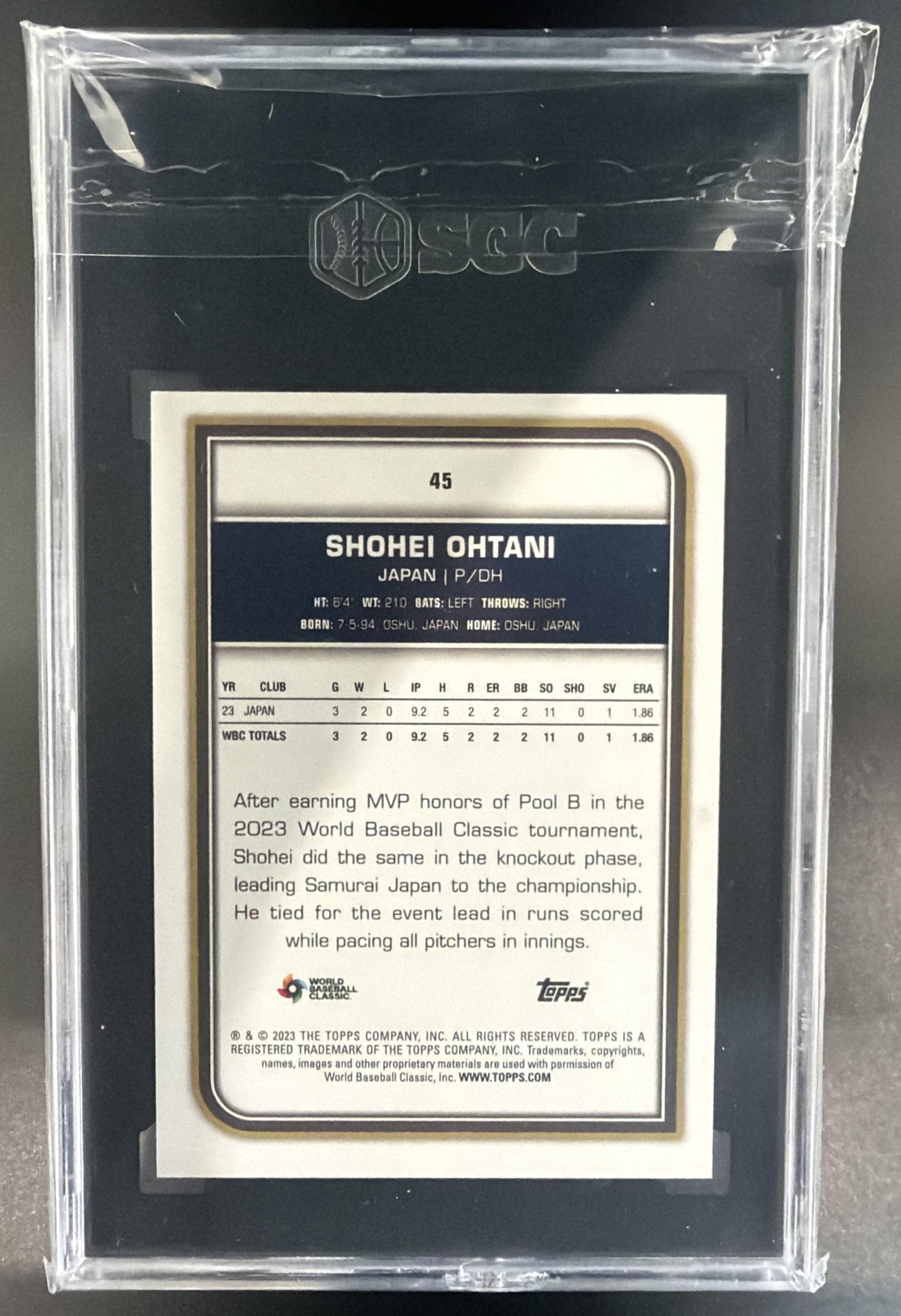 2023 Topps World Baseball Classic Shohei Ohtani #45 SGC 9.5 — back