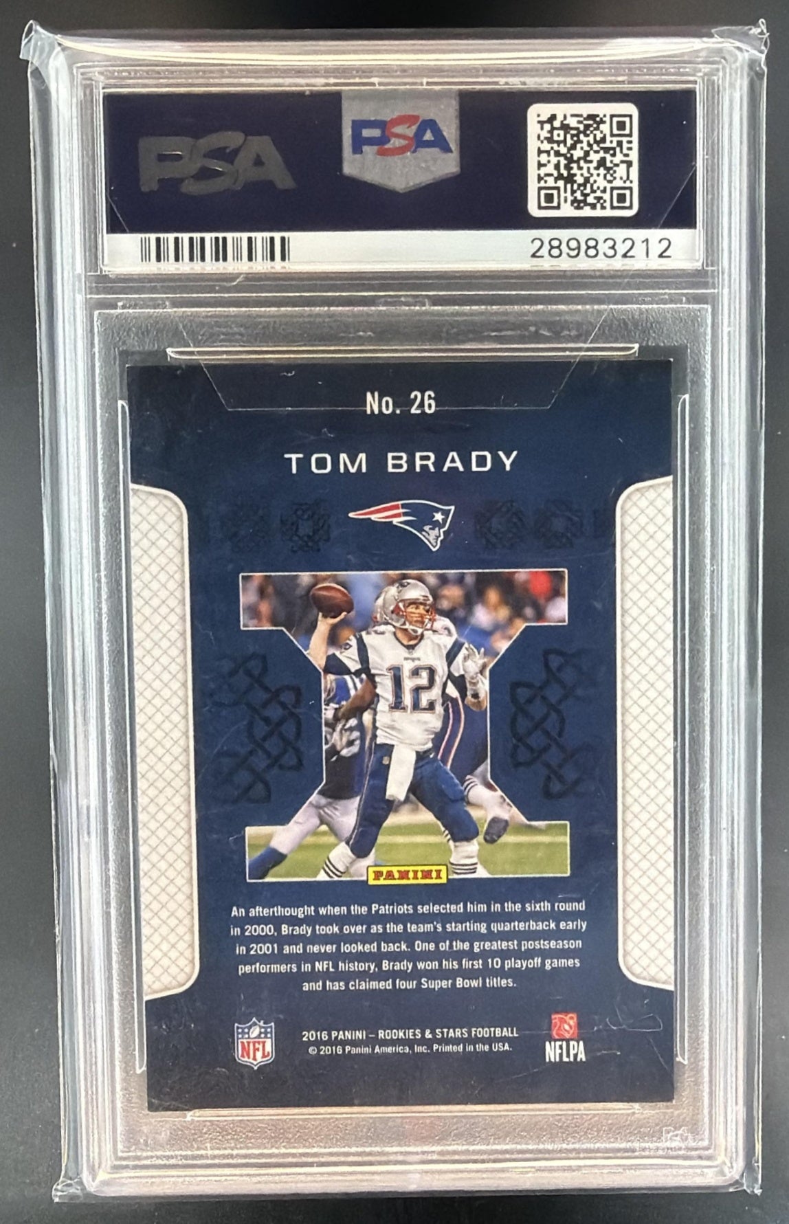 2016 Panini Rookies & Stars Tom Brady #26 Crusade Patriots PSA 9 — back