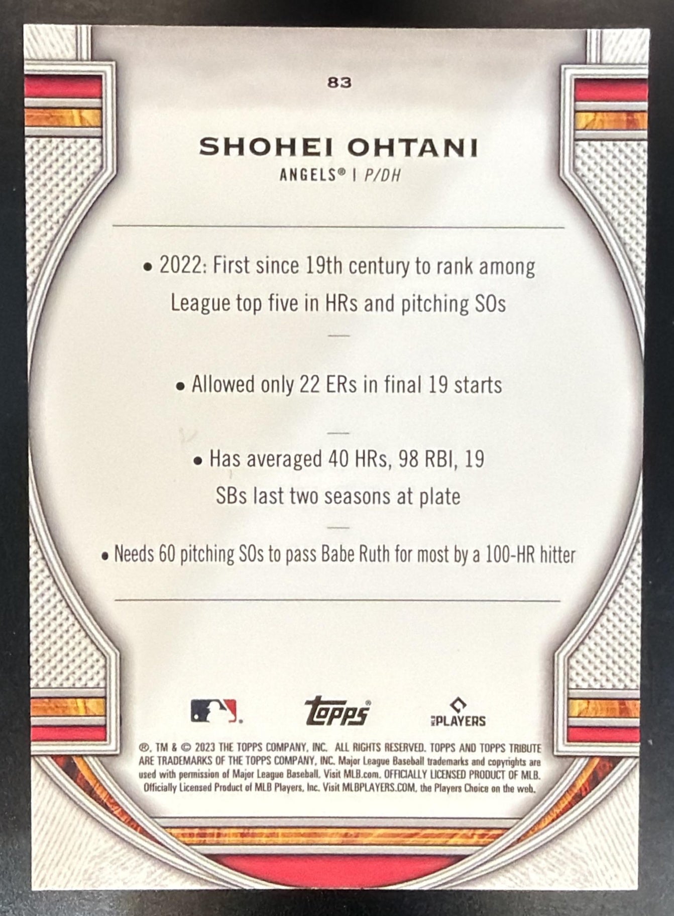 2023 Topps Tribute Shohei Ohtani #83 Angels — back