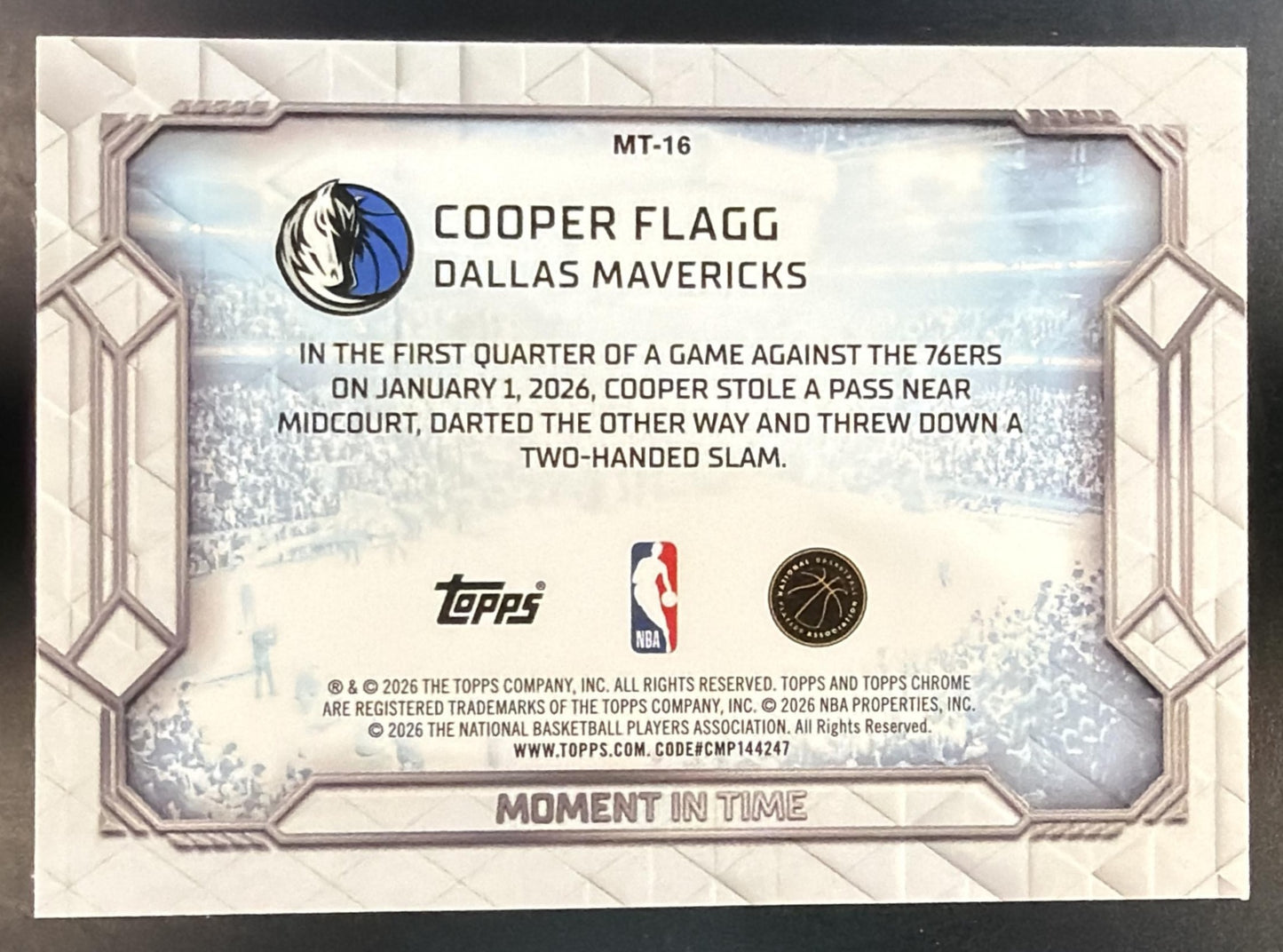 2025-26 Topps Chrome Update Cooper Flagg #MT-16 Moment In Time RC Mavericks — back