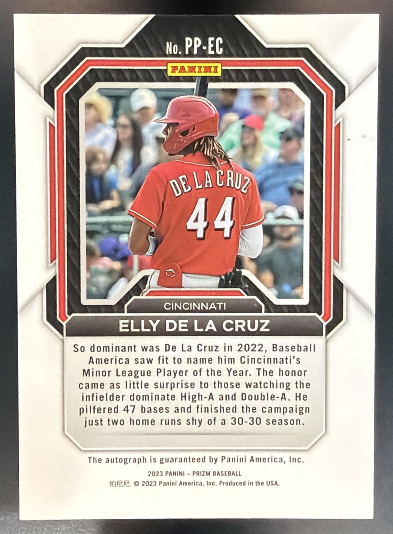 2023 Panini Prizm Elly De La Cruz #PP-EC Potential Penmanship Auto Reds — back
