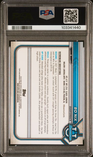 2021 BOWMAN U CHROME PROSPECTS #8 BO NIX CHR.PROSPECTS-PURPLE REF. PSA 10