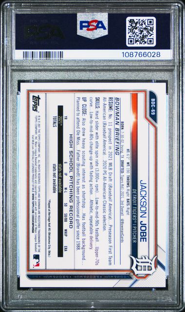 2021 Bowman Draft Jackson Jobe Chrome Black & White Raywave PSA 9