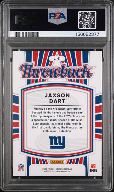 2025 PANINI DONRUSS RATED ROOKIES THROWBACK #41 JAXSON DART PSA 10