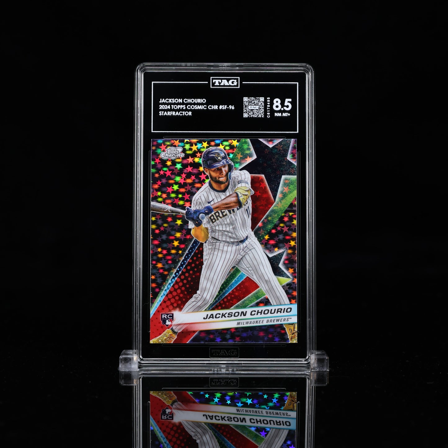 2024 Topps Cosmic Chrome Jackson Chourio RC Starfractor TAG 8.5