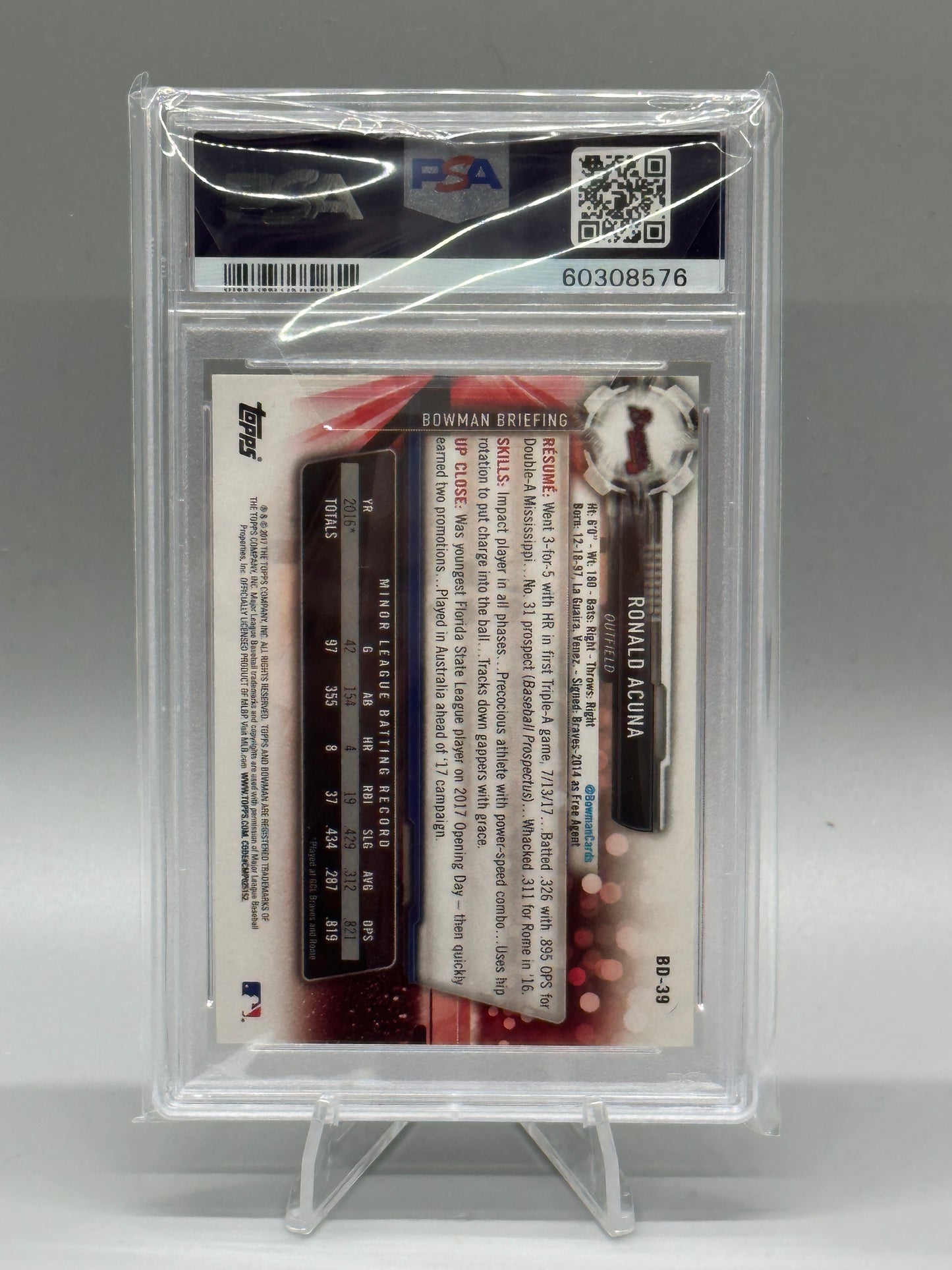 2017 Bowman Draft Ronald Acuna Jr Prospect PSA 10 Gem Mint