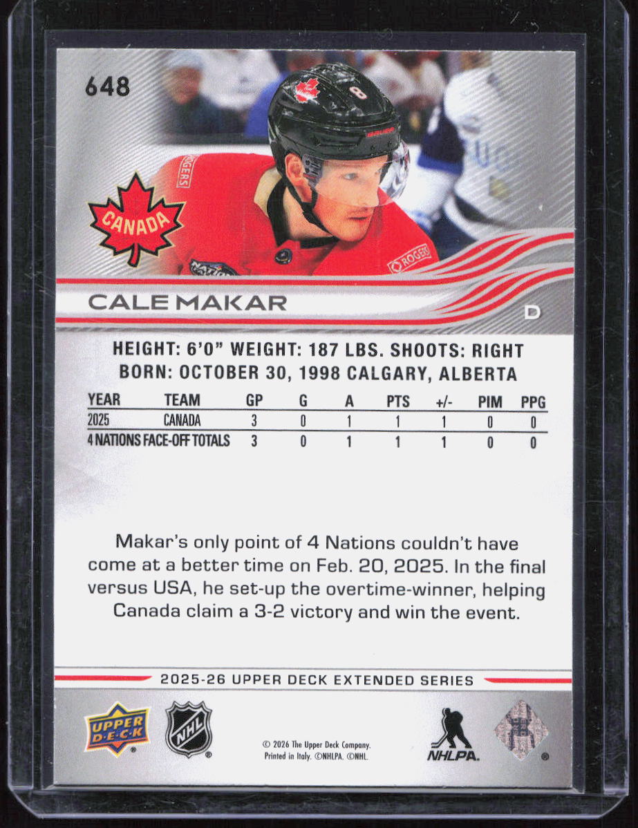2025-26 UPPER DECK SERIES EXTENDED HIGH GLOSS /10 TEAM CANADA CALE MAKAR