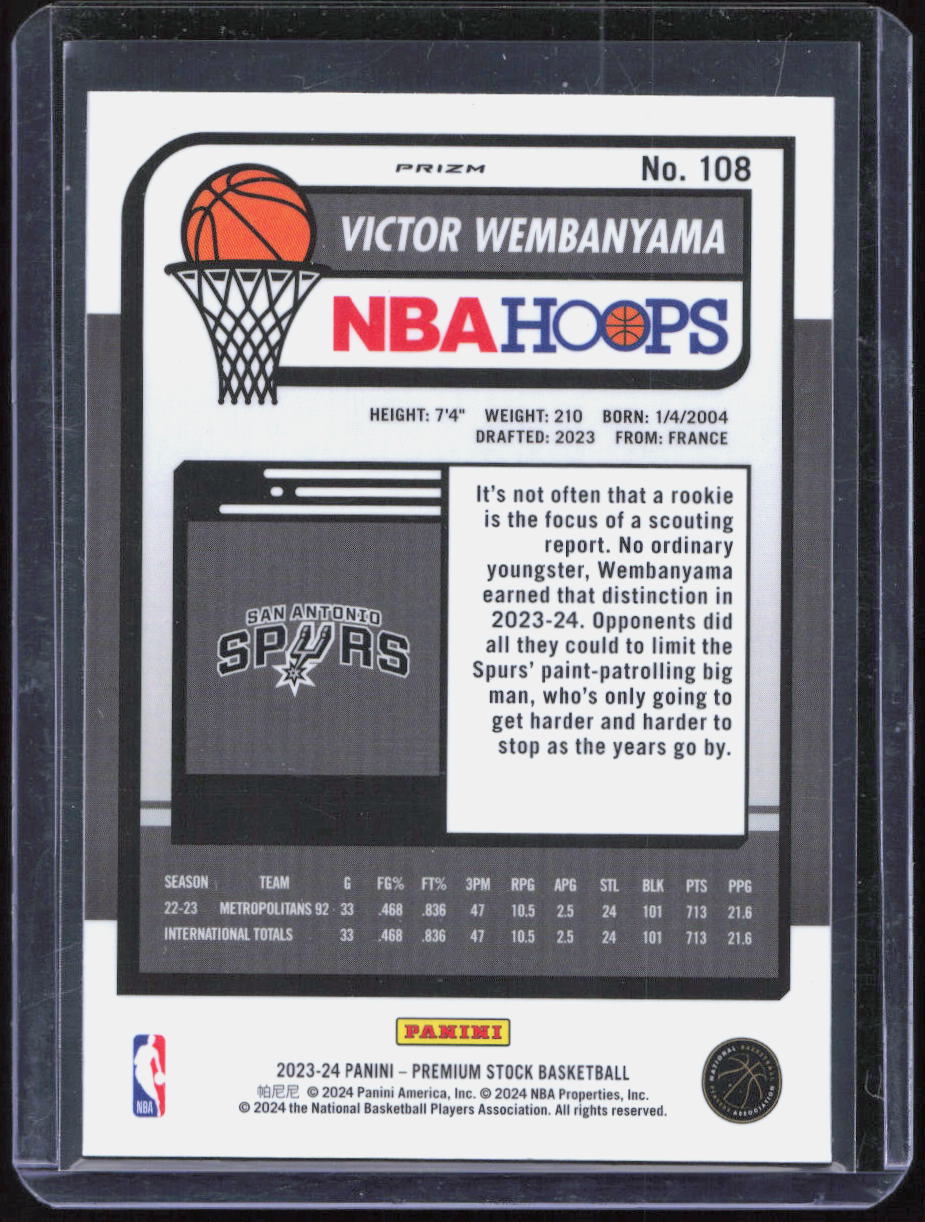 2023-24 Premium Stock Victor Wembanyama Cracked Ice Rookie RC 108