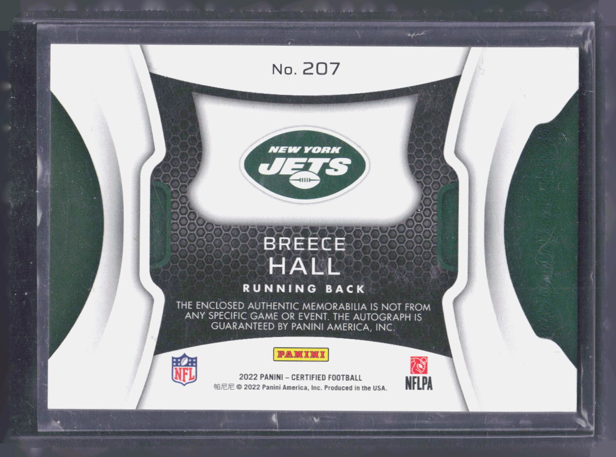 Breece Hall 2022 Panini Certified #207 #'d /75 Jets Rookie Patch Auto RPA