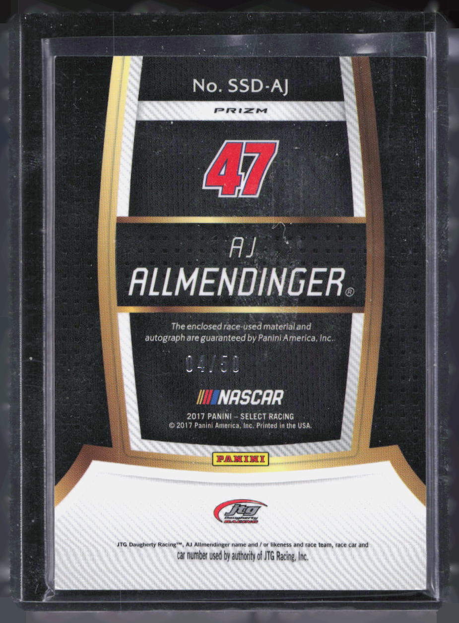 2017 Panini Select Signature Swatches A.J. Allmendinger Dual Relic Auto /50
