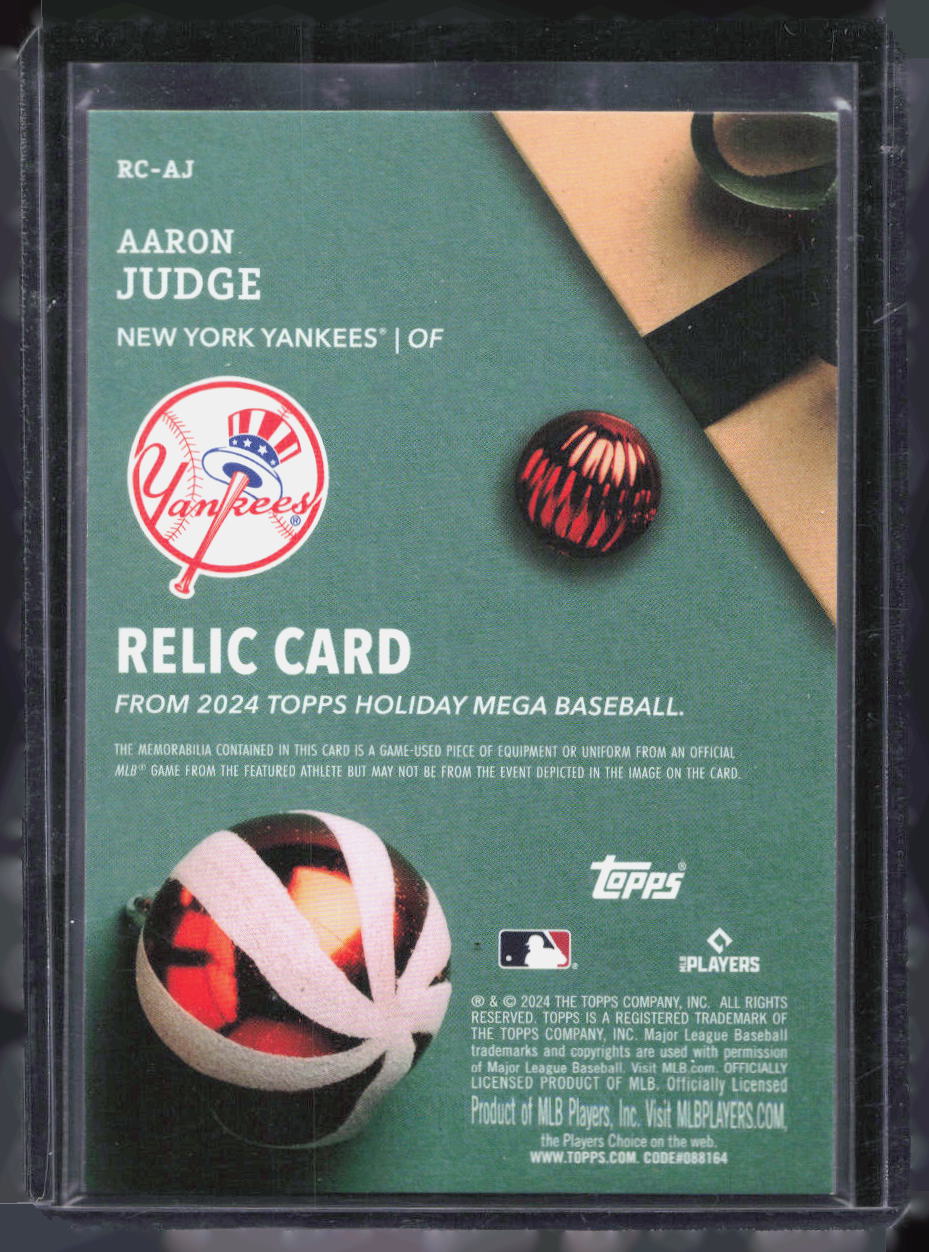 AARON JUDGE - 2024 Topps Holiday #RC-AJ Relic Patch Pinstripe Yankees GAME WORN