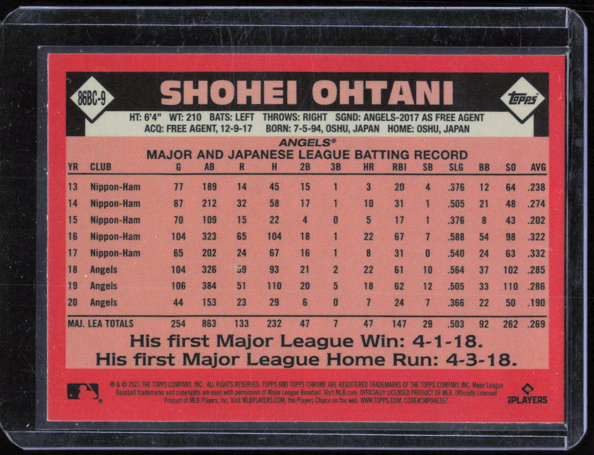 Shohei Ohtani 2021 Topps Chrome #86BC-9 1986 Topps Throwback Angels