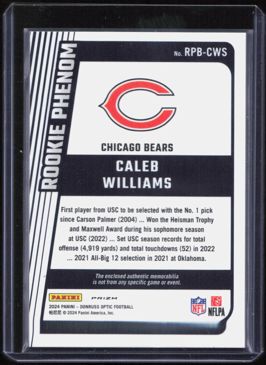 2024 Panini Donruss Optic Rookie Phenom Caleb Williams #RPB-CWS Blue Hyper Prizm