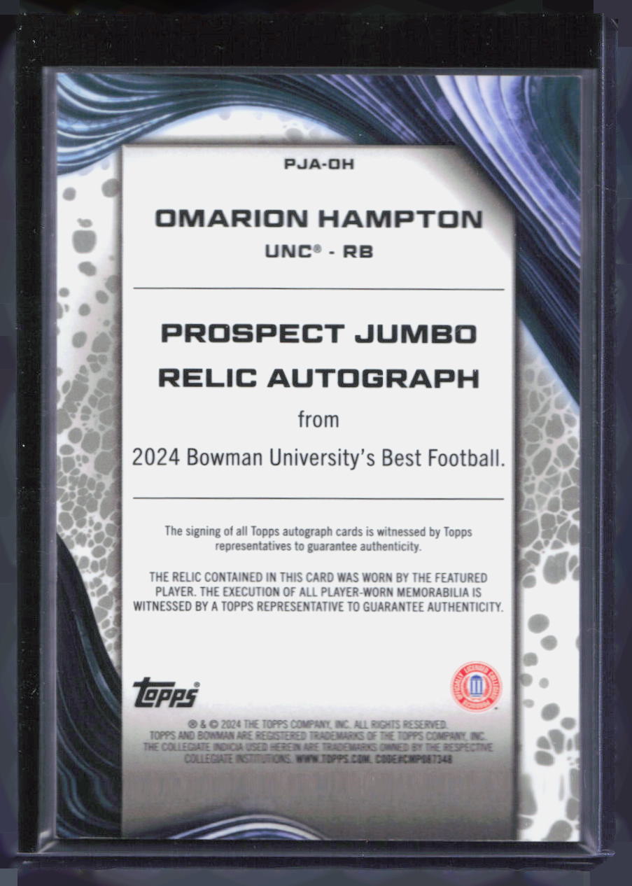 Omarion Hampton 2024 Bowman U Best #PJA-OH Jumbo Patch Auto