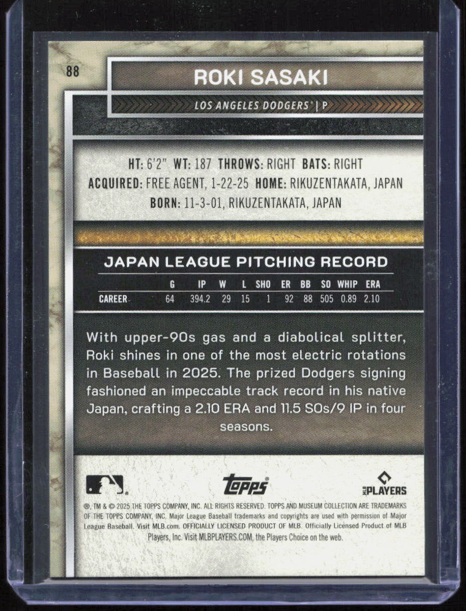 2025 Topps Museum Roki Sasaki RC Gold Rookie #/249 Dodgers