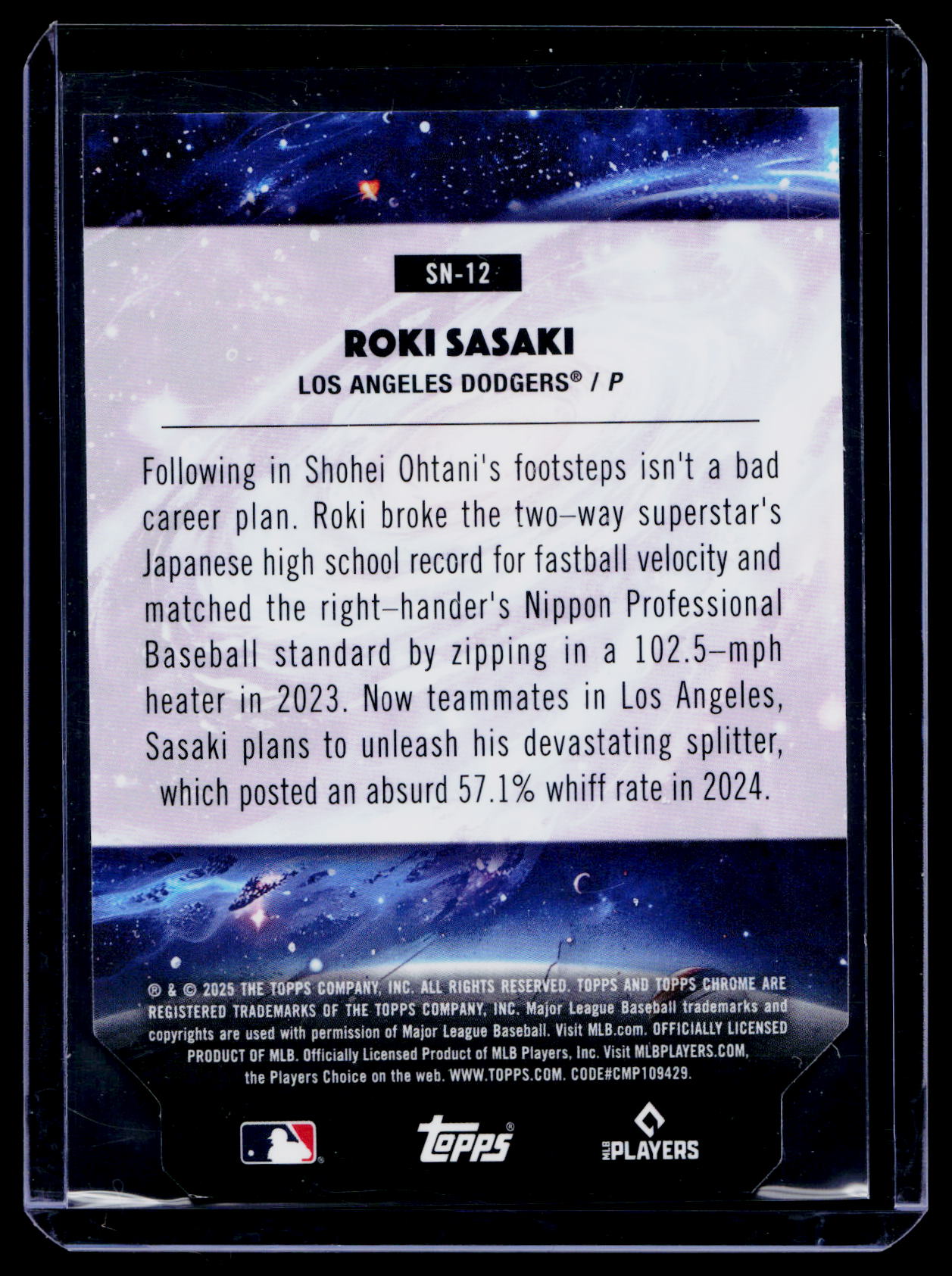 2025 Topps Cosmic Chrome Roki Sasaki Stella Nova RC Case Hit Dodgers SN-12