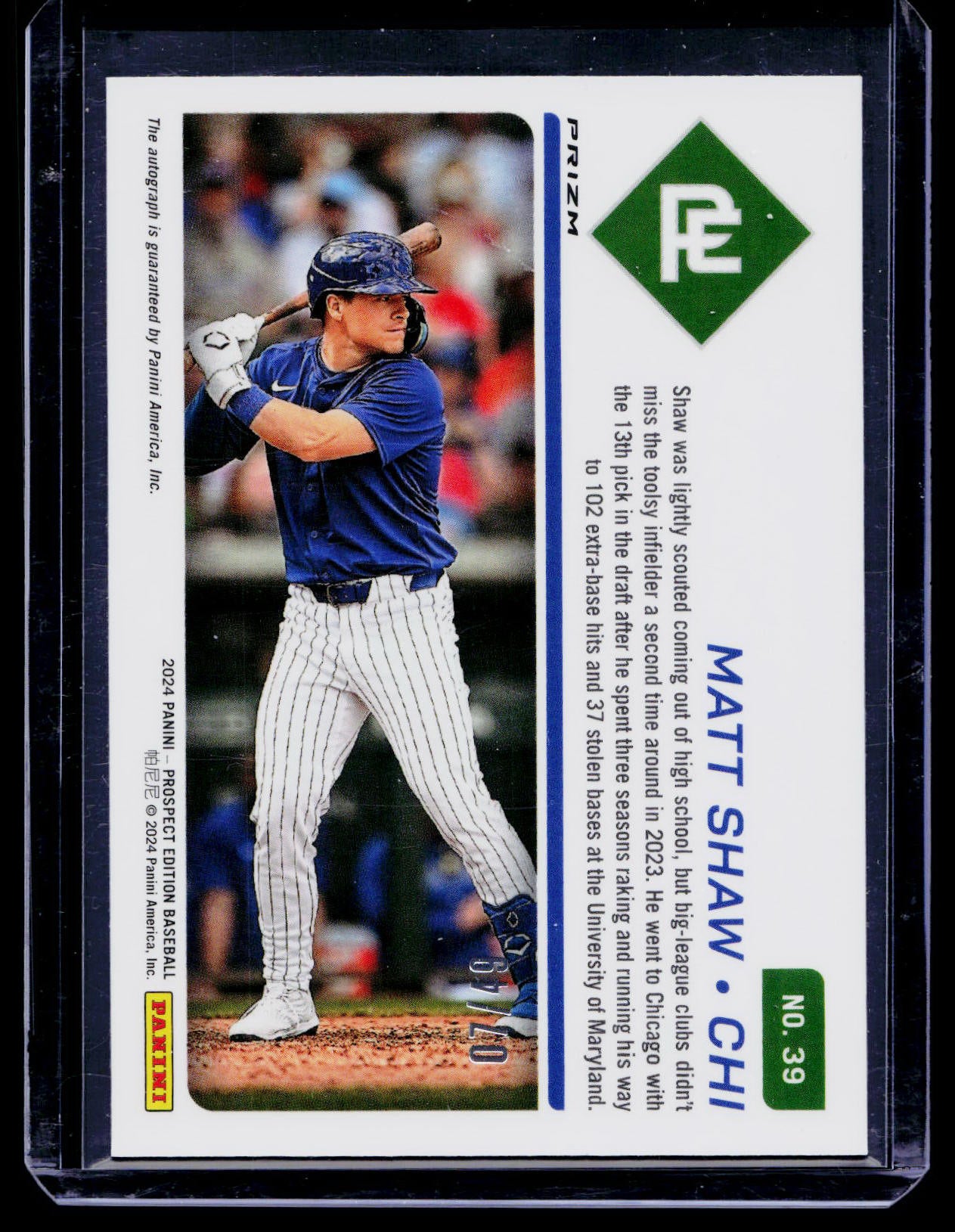 2024 Panini Prospect Edition Matt Shaw Ticket Purple Scope /49 Auto Cubs