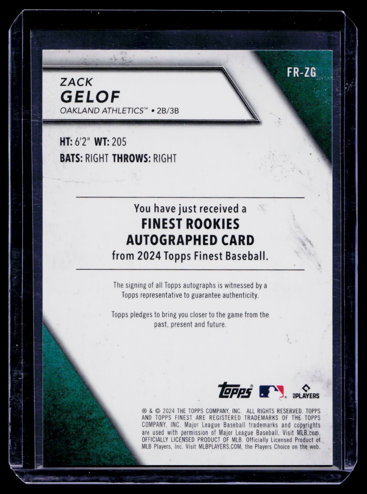 2024 Topps Finest Rookie Refractor Auto Zack Gelof /99 #FR-ZG