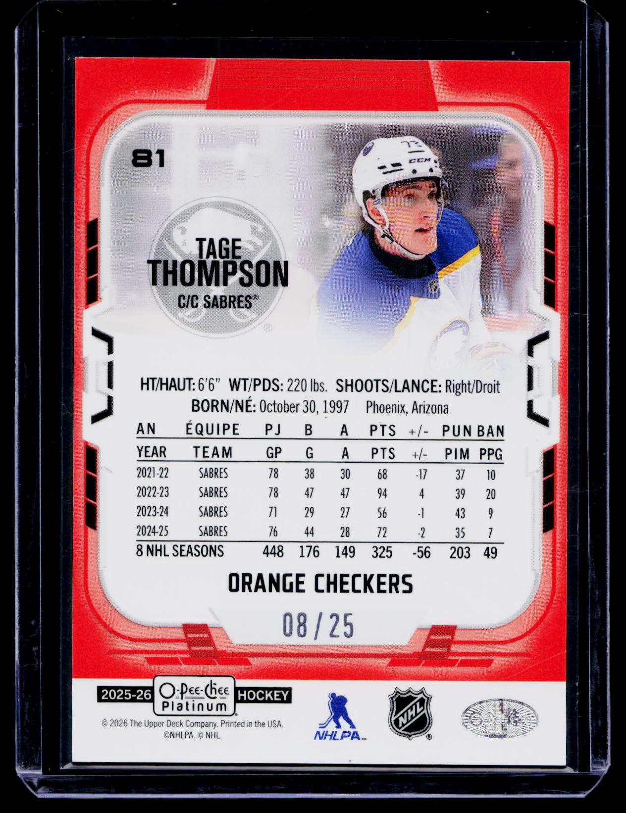 2025-26 O-pee-chee Platinum Tage Thompson Orange /25