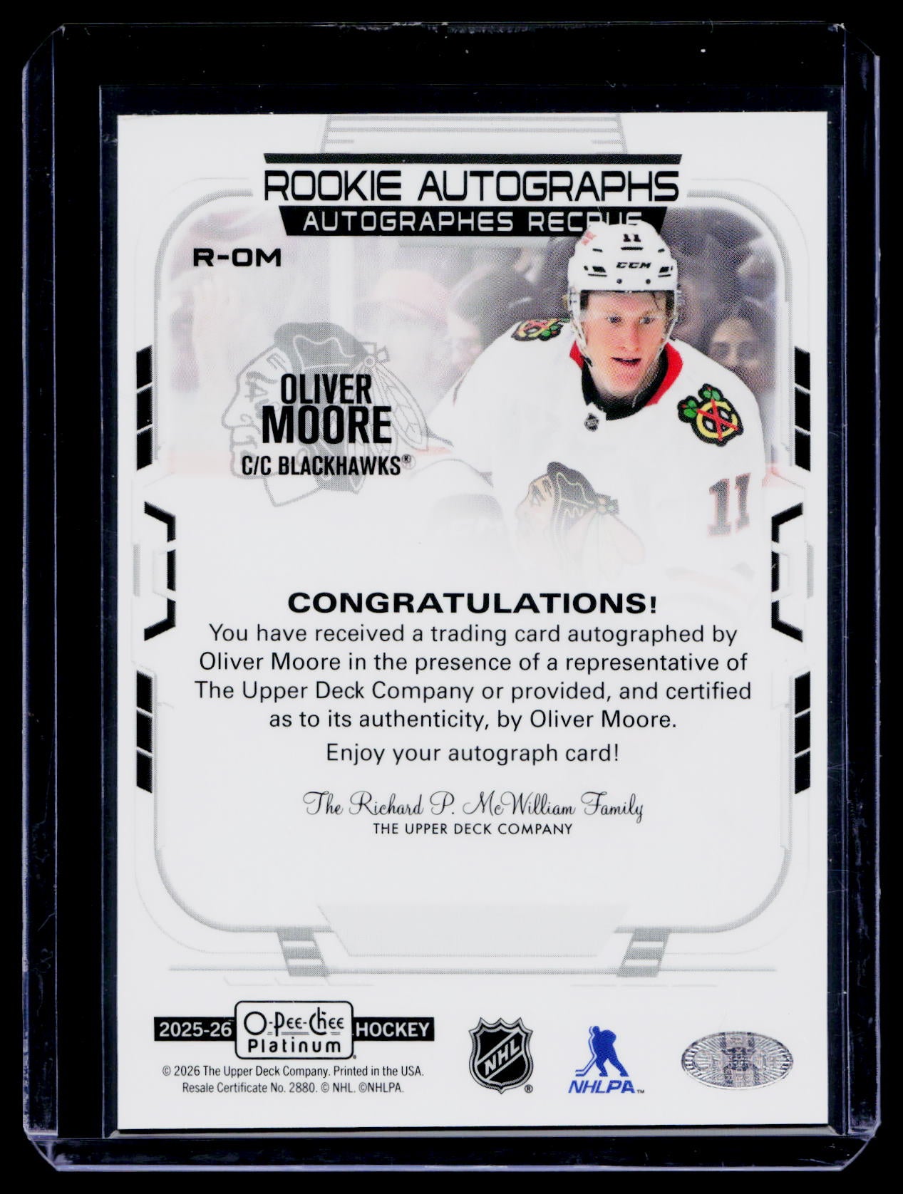 2025-26 OPC Platinum Oliver Moore Rookie Auto #R-OM Chicago Blackhawks