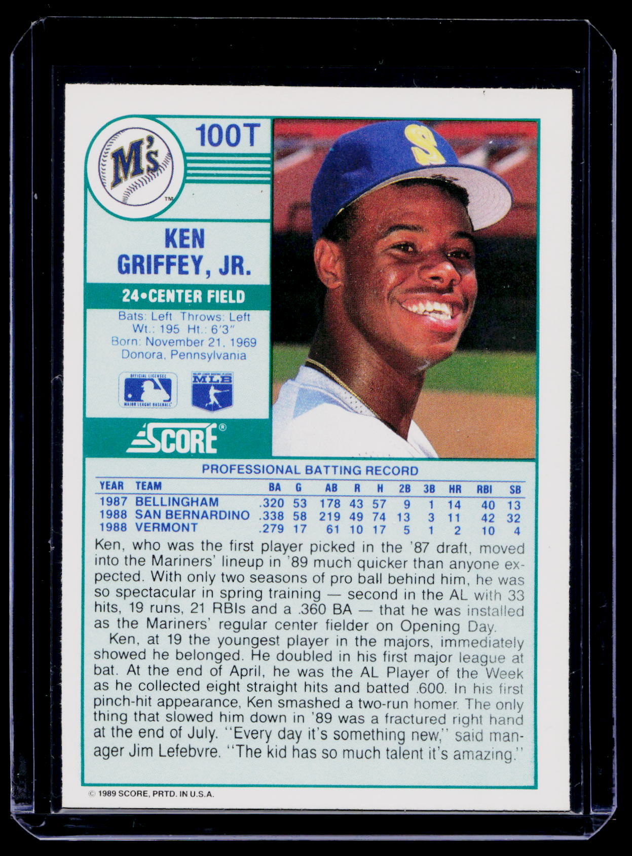 Ken Griffey Jr 1989 Score Rookie & Traded #100T