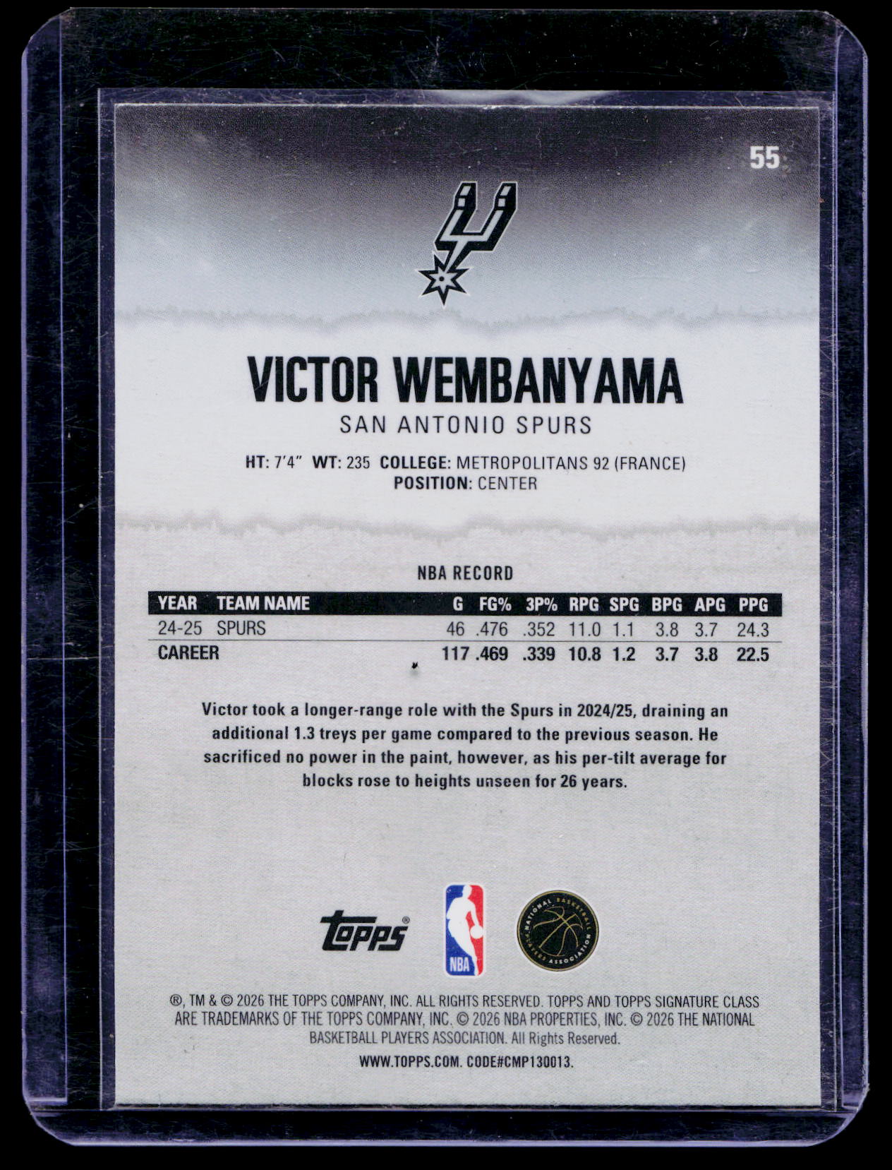 2025-26 Topps Signature Class Victor Wembanyama #55 Yellow Refractor /275