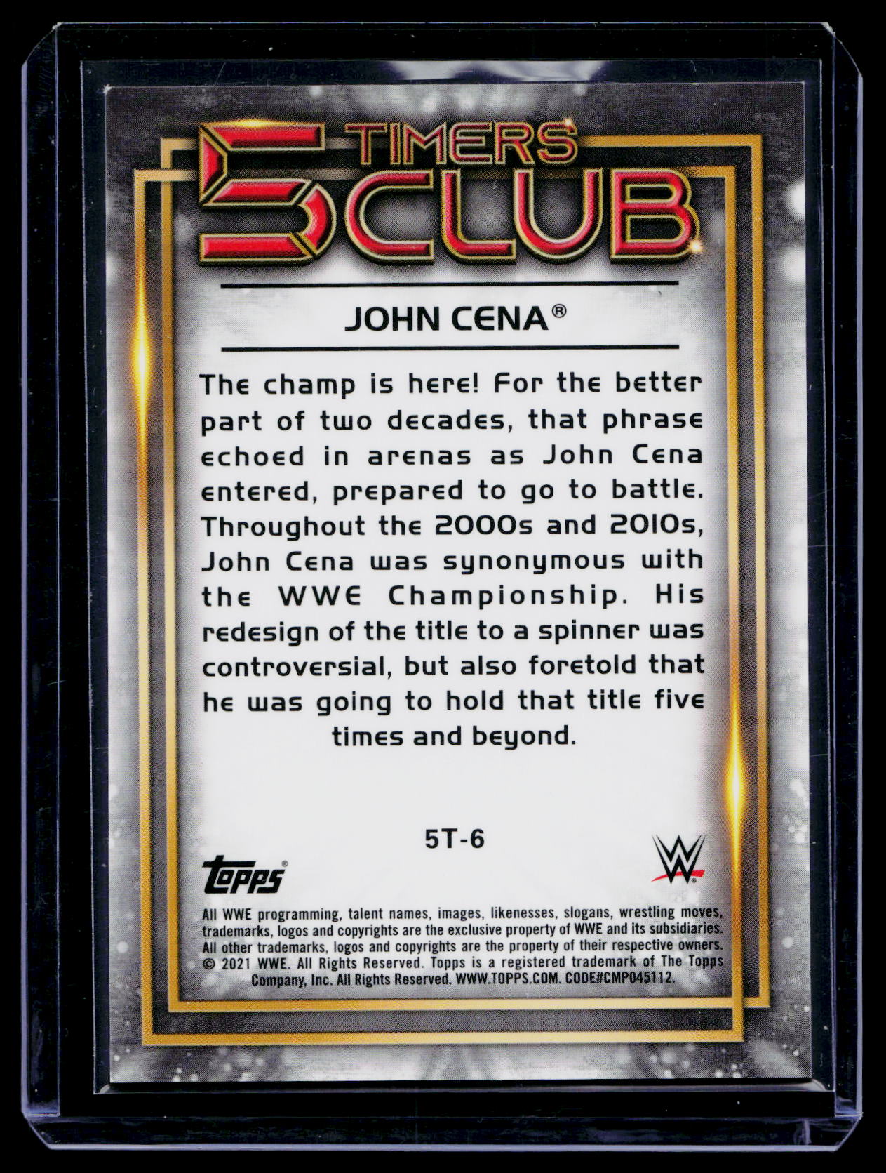 2021 Topps Chrome WWE - 5 Timers Club John Cena #5T-6 Green Refractor /99