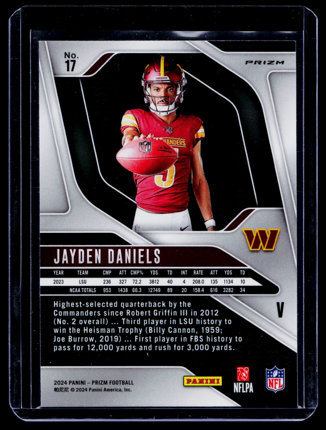 JAYDEN DANIELS 2024 PANINI PRIZM #17 ROOKIE SILVER VARIATION RC VAR COMMANDERS