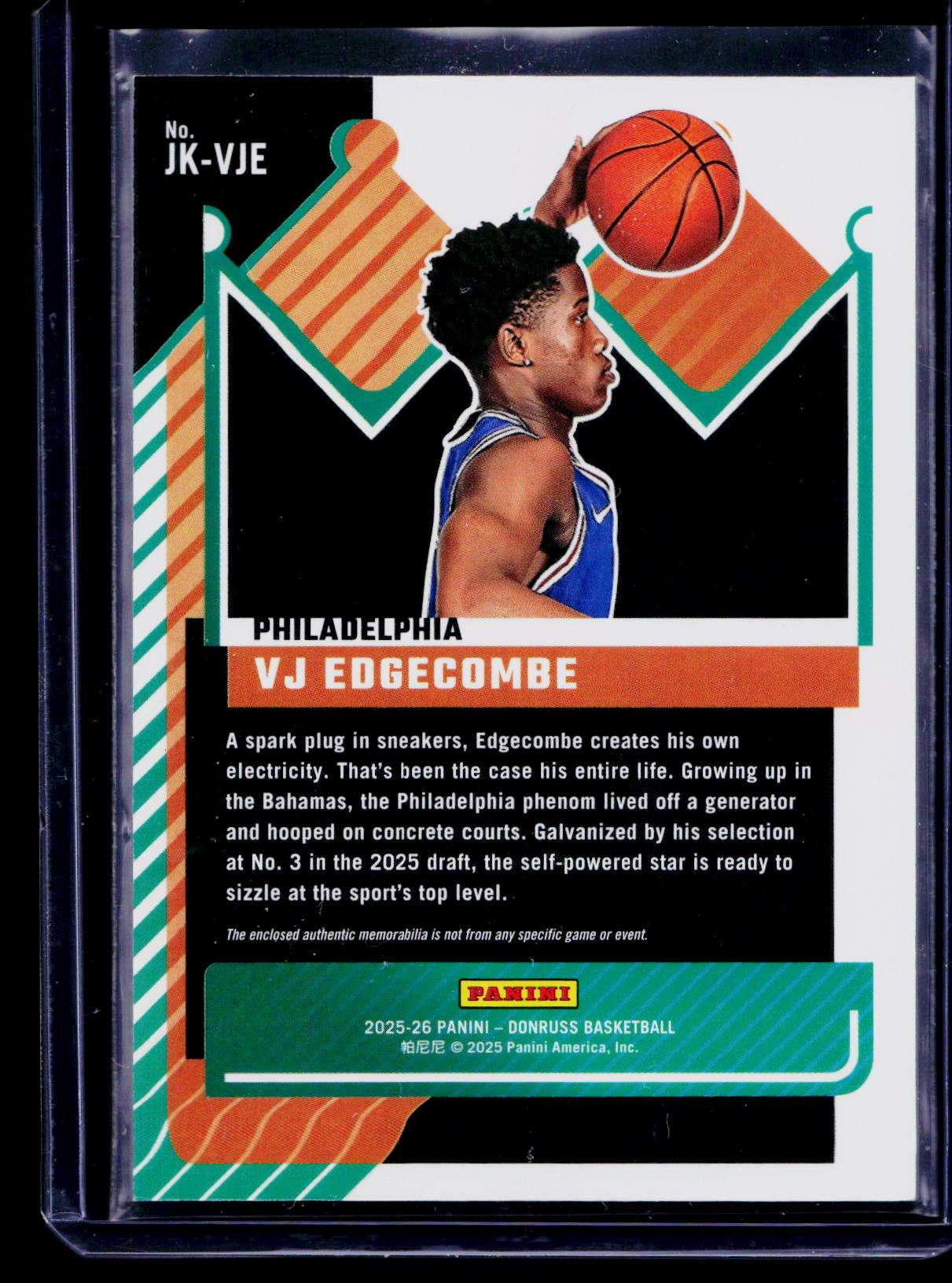 2025-26 Panini Donruss VJ EDGECOMBE (RC) #JK-VJE Jersey Kings 76ers