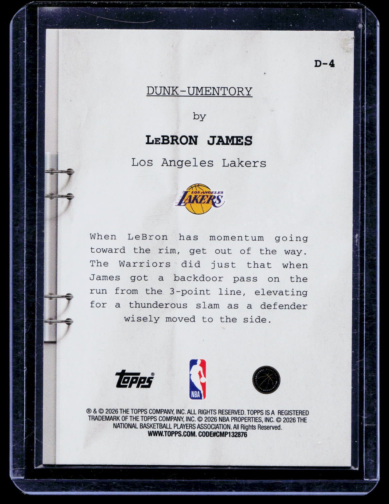 Topps 2026 NBA Hoops Dunk-Umentory Insert LeBron James Lakers D-4