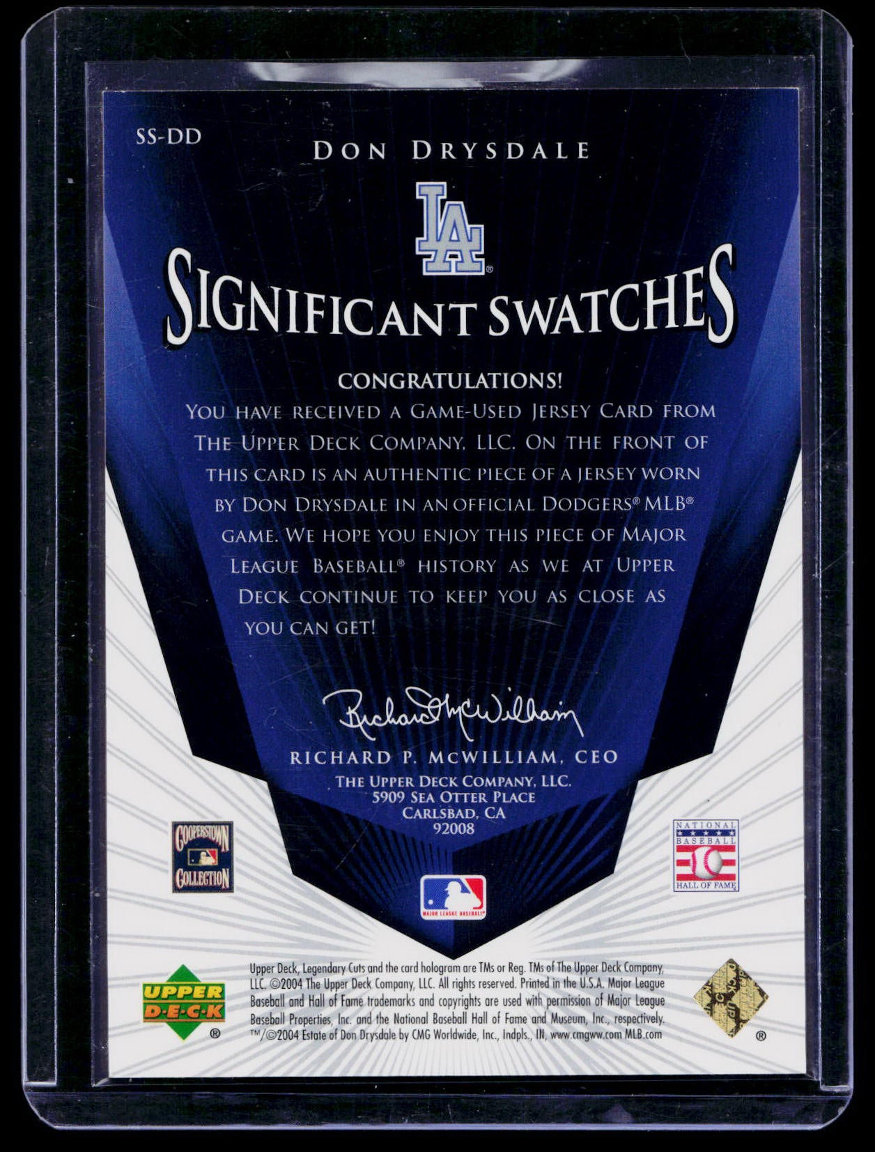 2004 SP Legendary Cuts - Significant Swatches Don Drysdale #SS-DD (MEM)