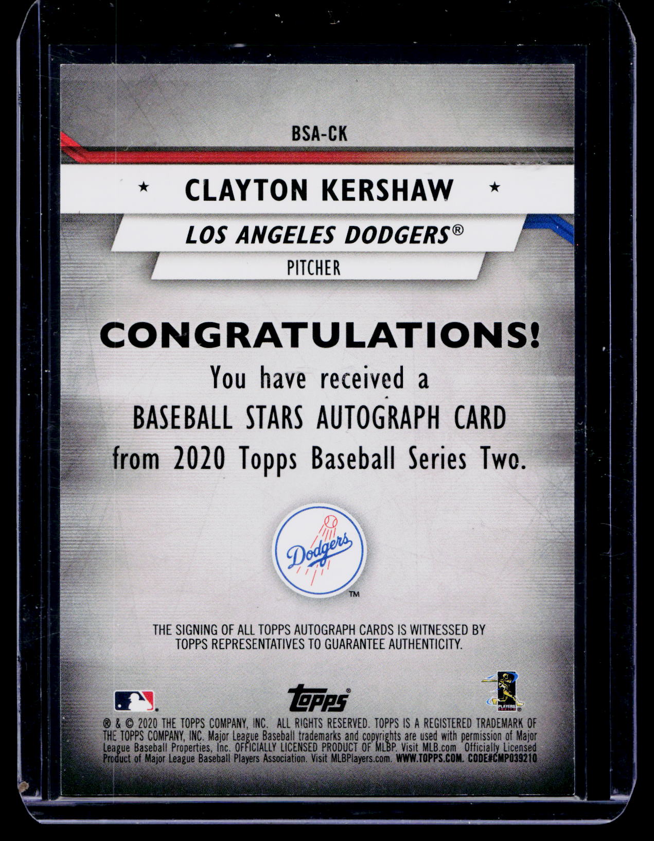 2020 Topps Series 2 Baseball Stars Clayton Kershaw Auto