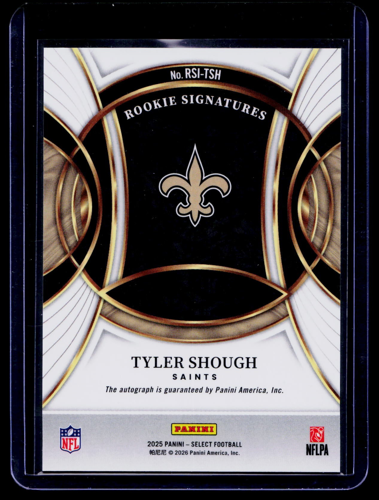 2025 Panini Select Rookie Signatures Tyler Shough Silver Ink Auto Saints